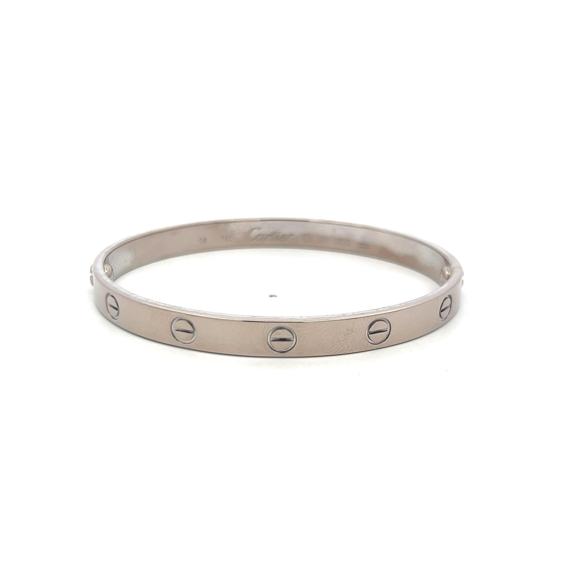 Cartier 18 Karat White Gold Love Bracelet Size 18 With Paper