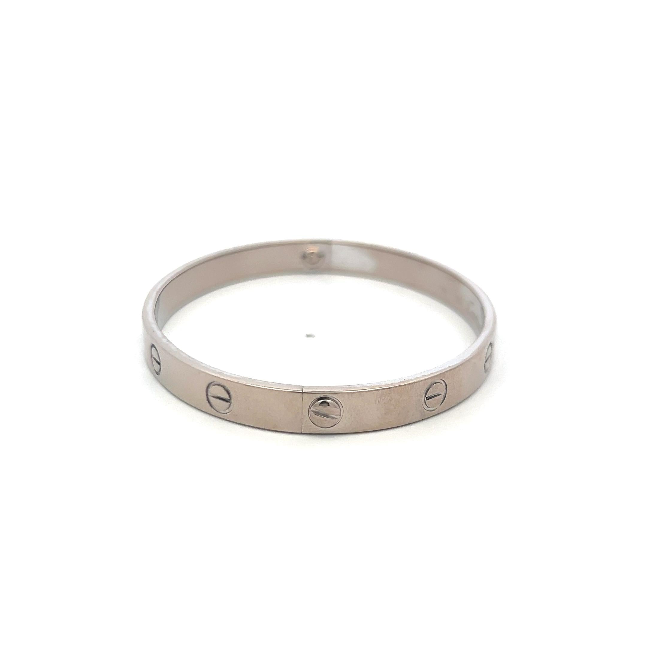 Cartier 18 Karat White Gold Love Bracelet Size 18 With Paper