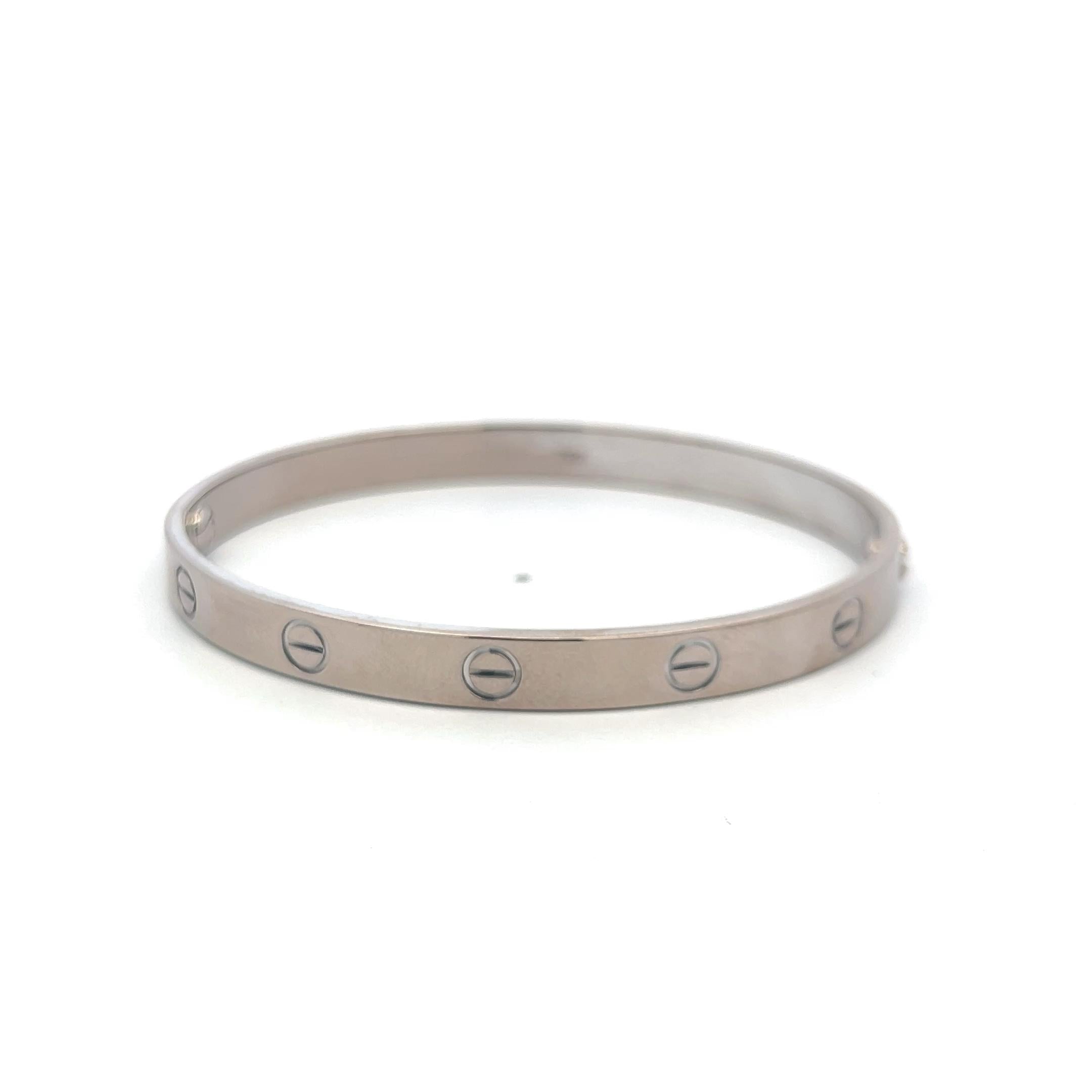 Cartier 18 Karat White Gold Love Bracelet Size 18 With Paper