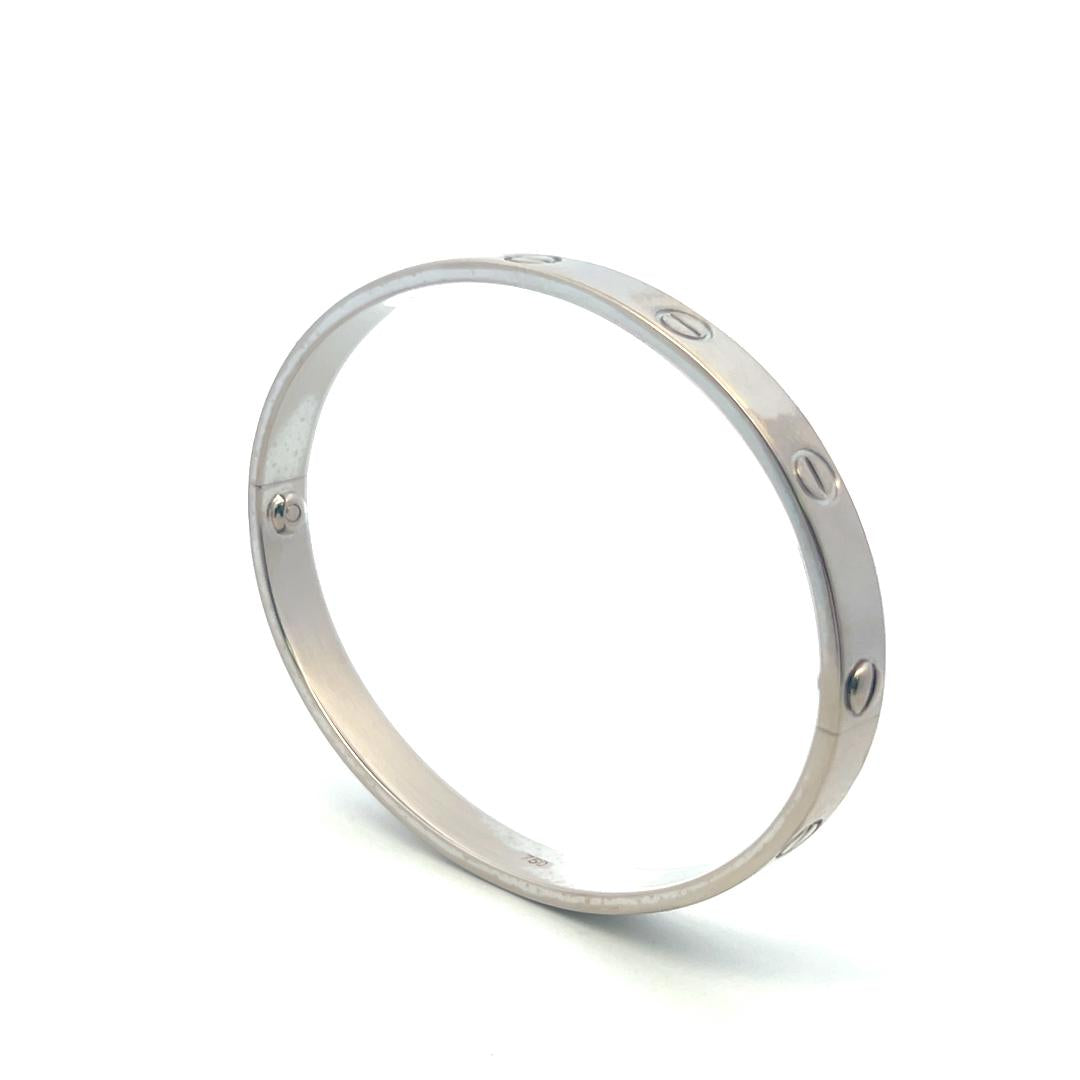 Cartier 18 Karat White Gold Love Bracelet Size 18 With Paper