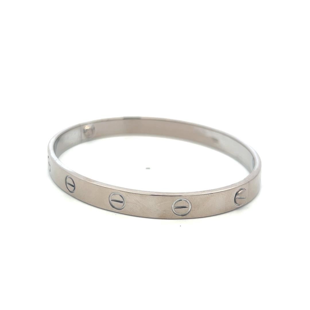 Cartier 18 Karat White Gold Love Bracelet Size 18 With Paper