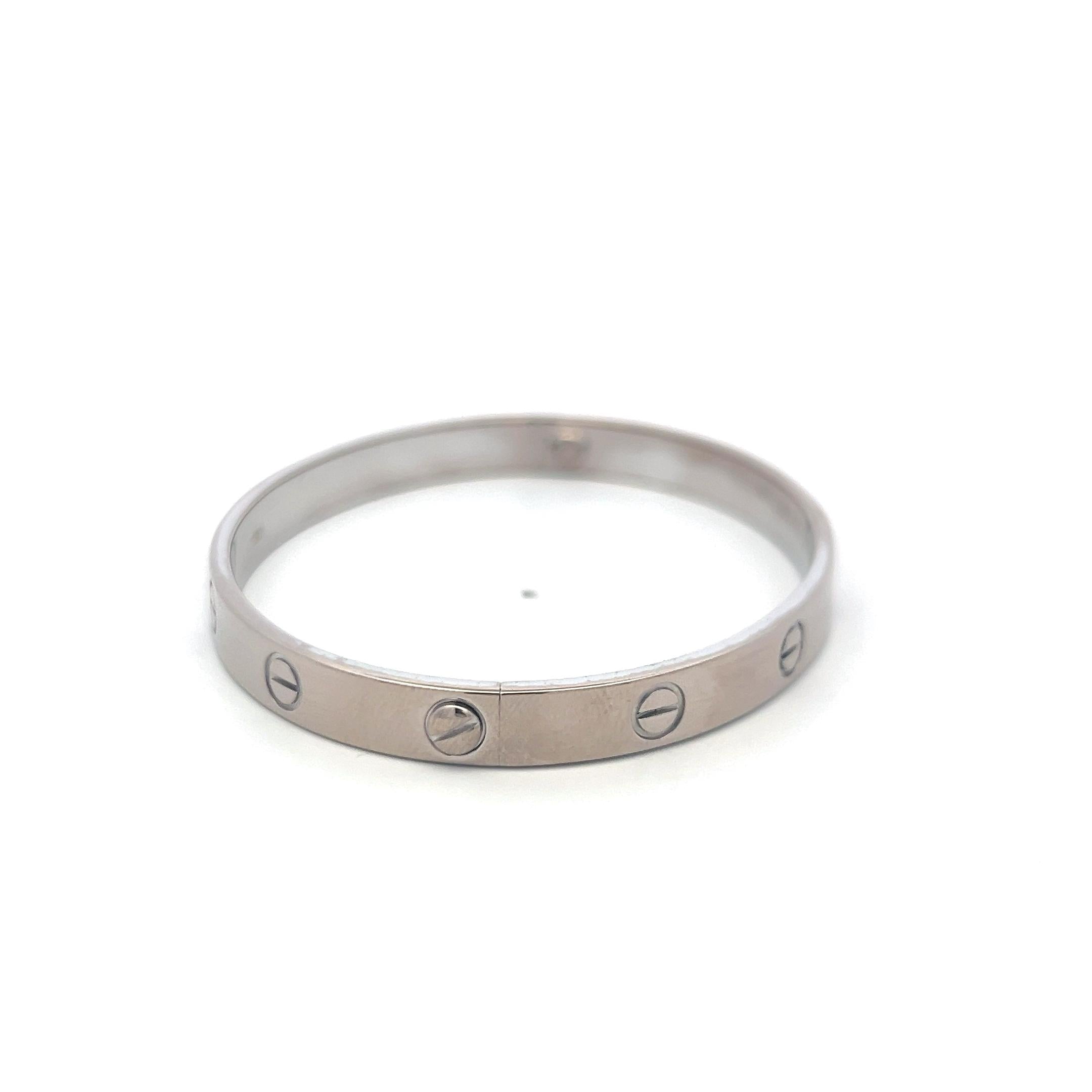 Cartier 18 Karat White Gold Love Bracelet Size 18 With Paper