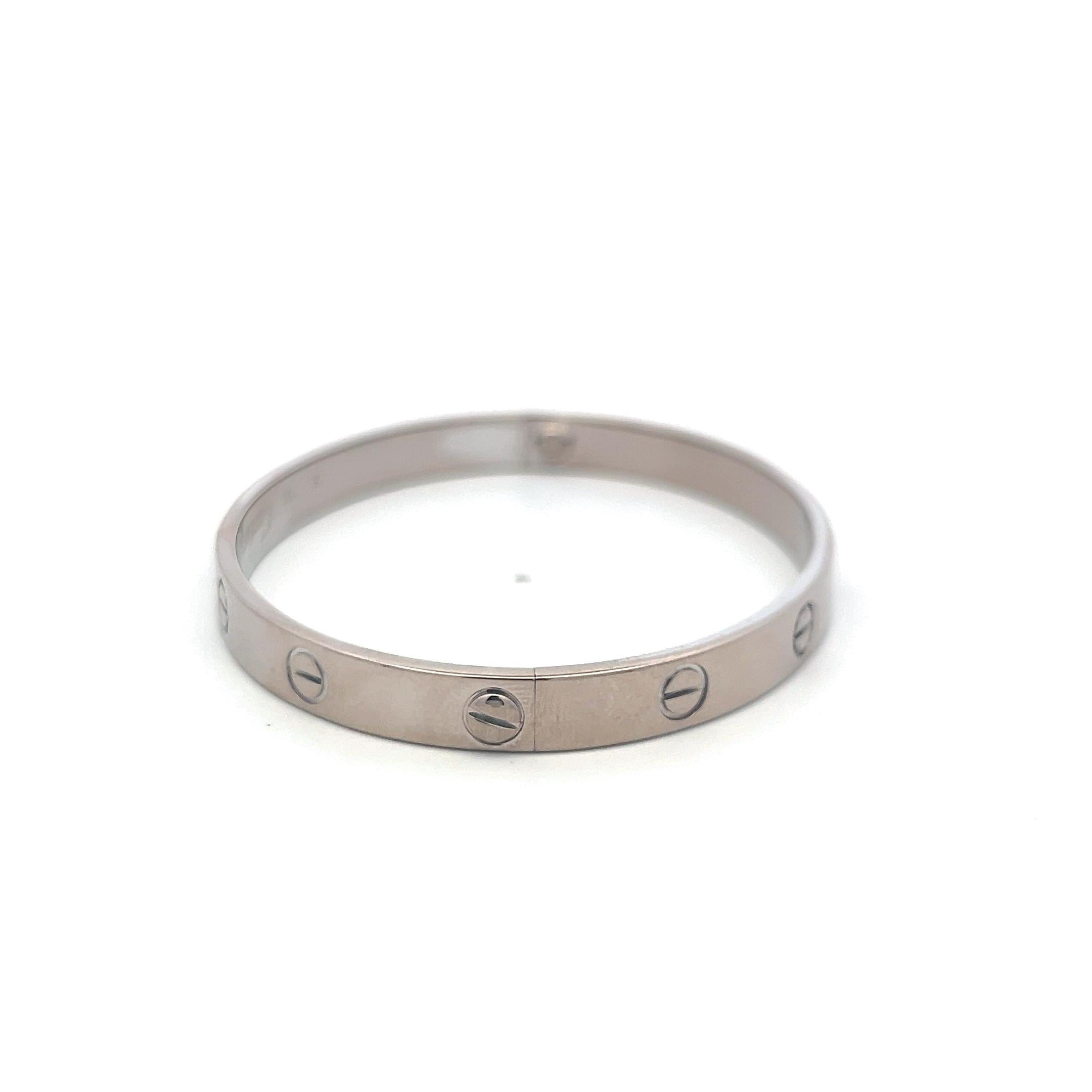 Cartier 18 Karat White Gold Love Bracelet Size 18 With Paper