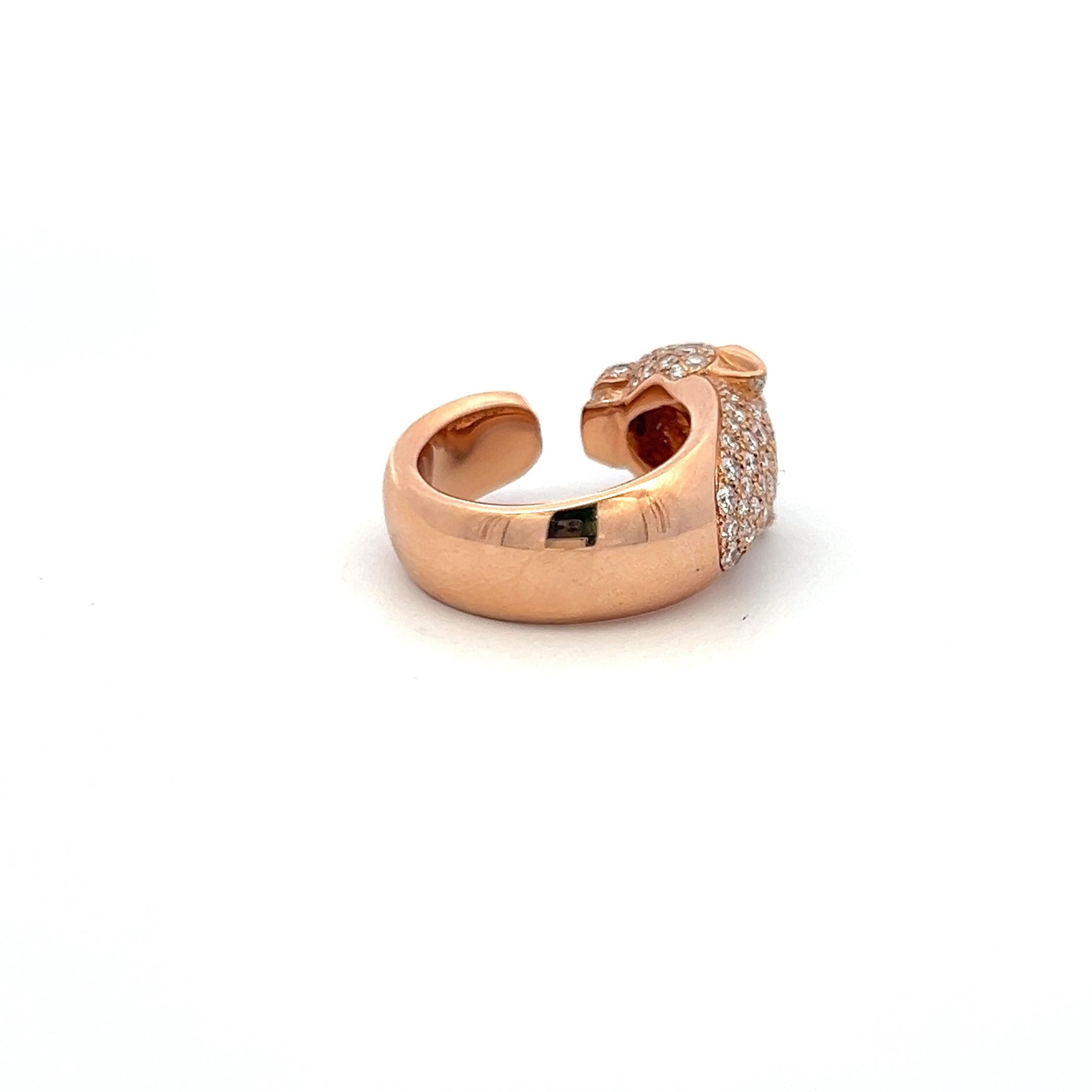 1.15 Carat F VS Diamond 0.06 Carat Emerald 18 Karat Rose Gold Panthere Ring