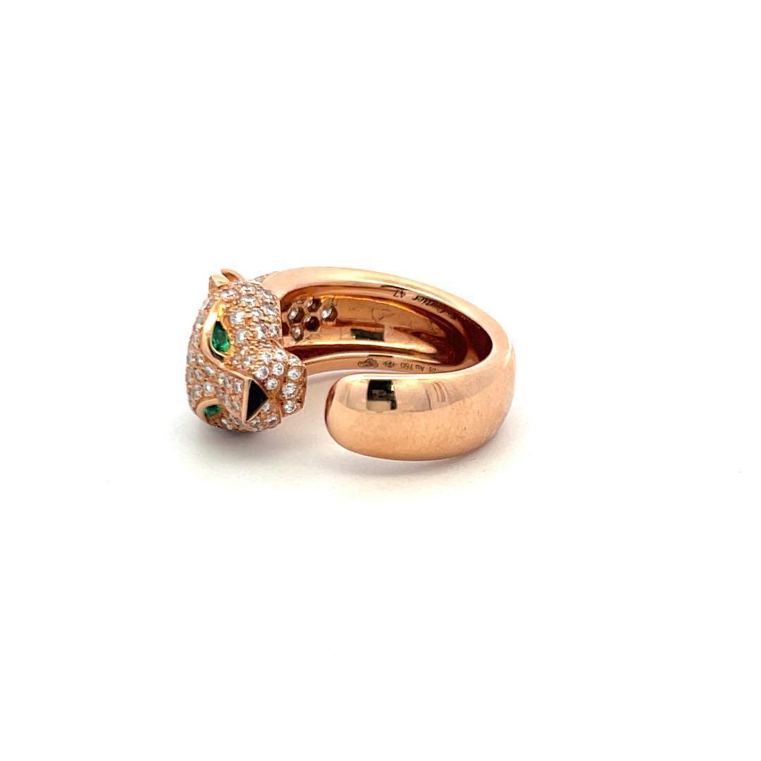 1.15 Carat F VS Diamond 0.06 Carat Emerald 18 Karat Rose Gold Panthere Ring