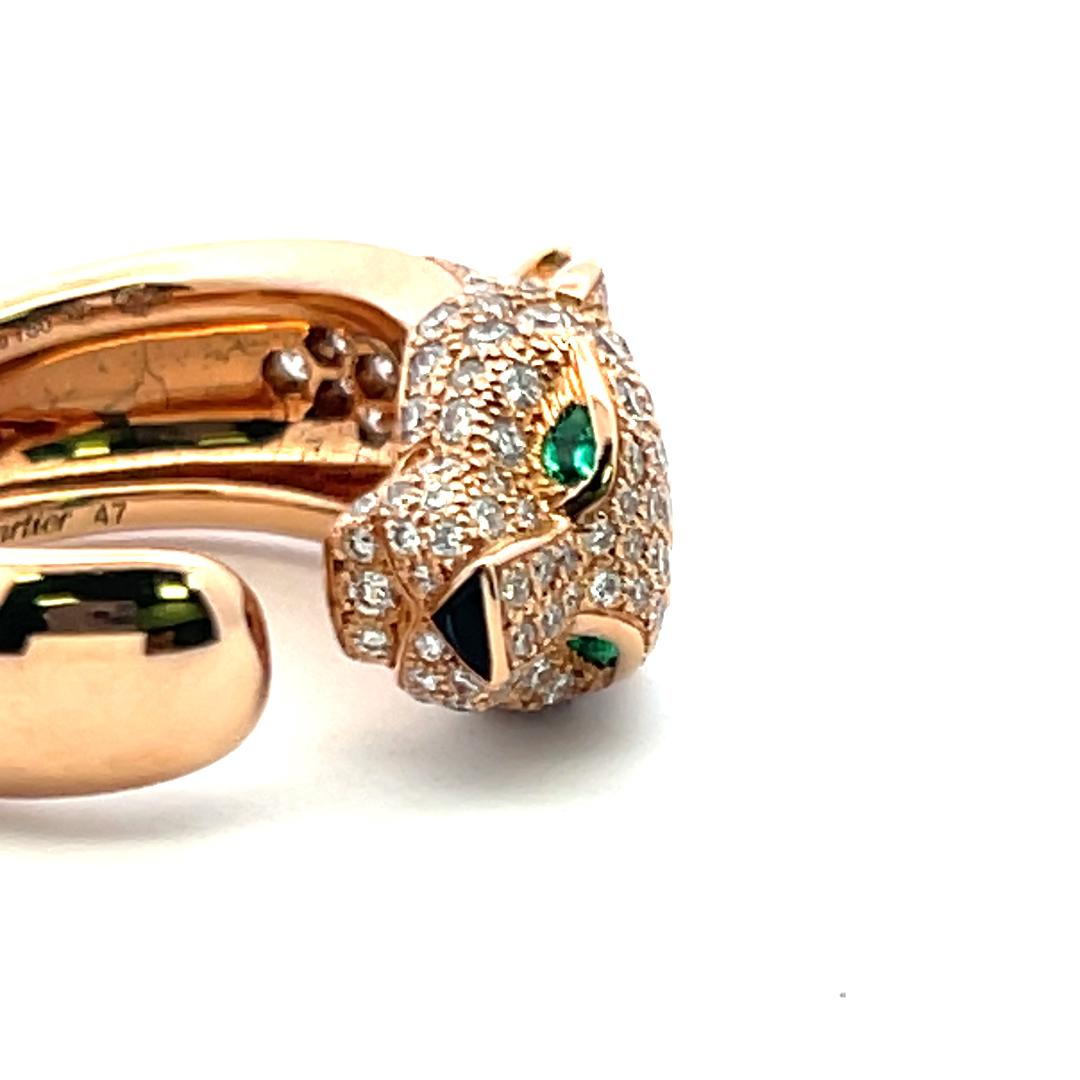 1.15 Carat F VS Diamond 0.06 Carat Emerald 18 Karat Rose Gold Panthere Ring