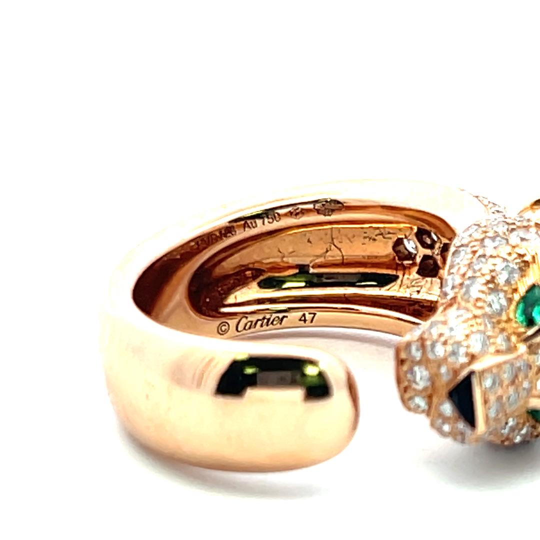 1.15 Carat F VS Diamond 0.06 Carat Emerald 18 Karat Rose Gold Panthere Ring