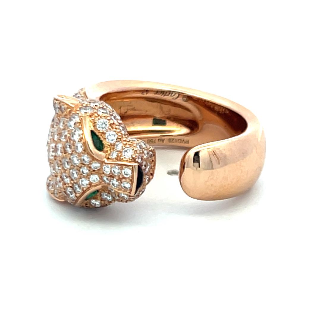 1.15 Carat F VS Diamond 0.06 Carat Emerald 18 Karat Rose Gold Panthere Ring