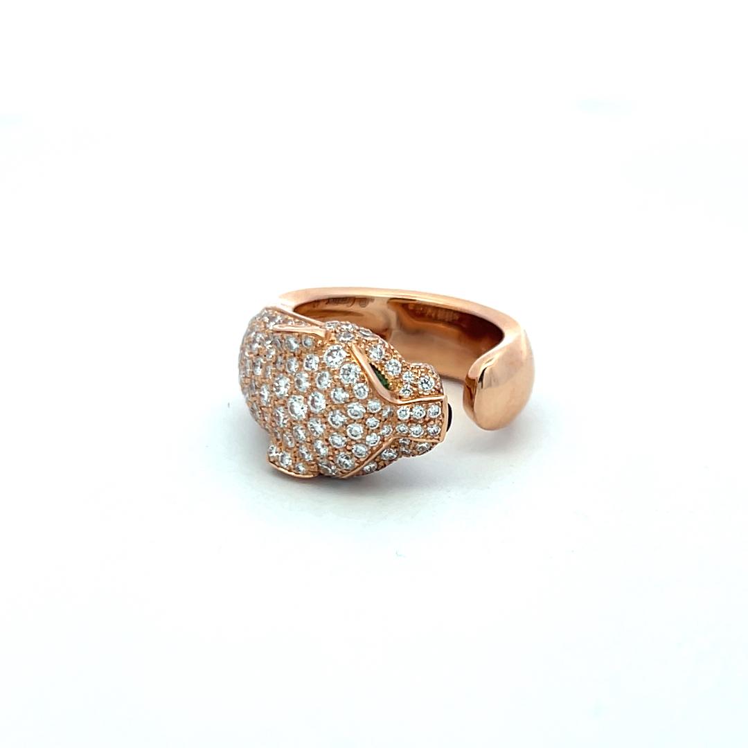 1.15 Carat F VS Diamond 0.06 Carat Emerald 18 Karat Rose Gold Panthere Ring