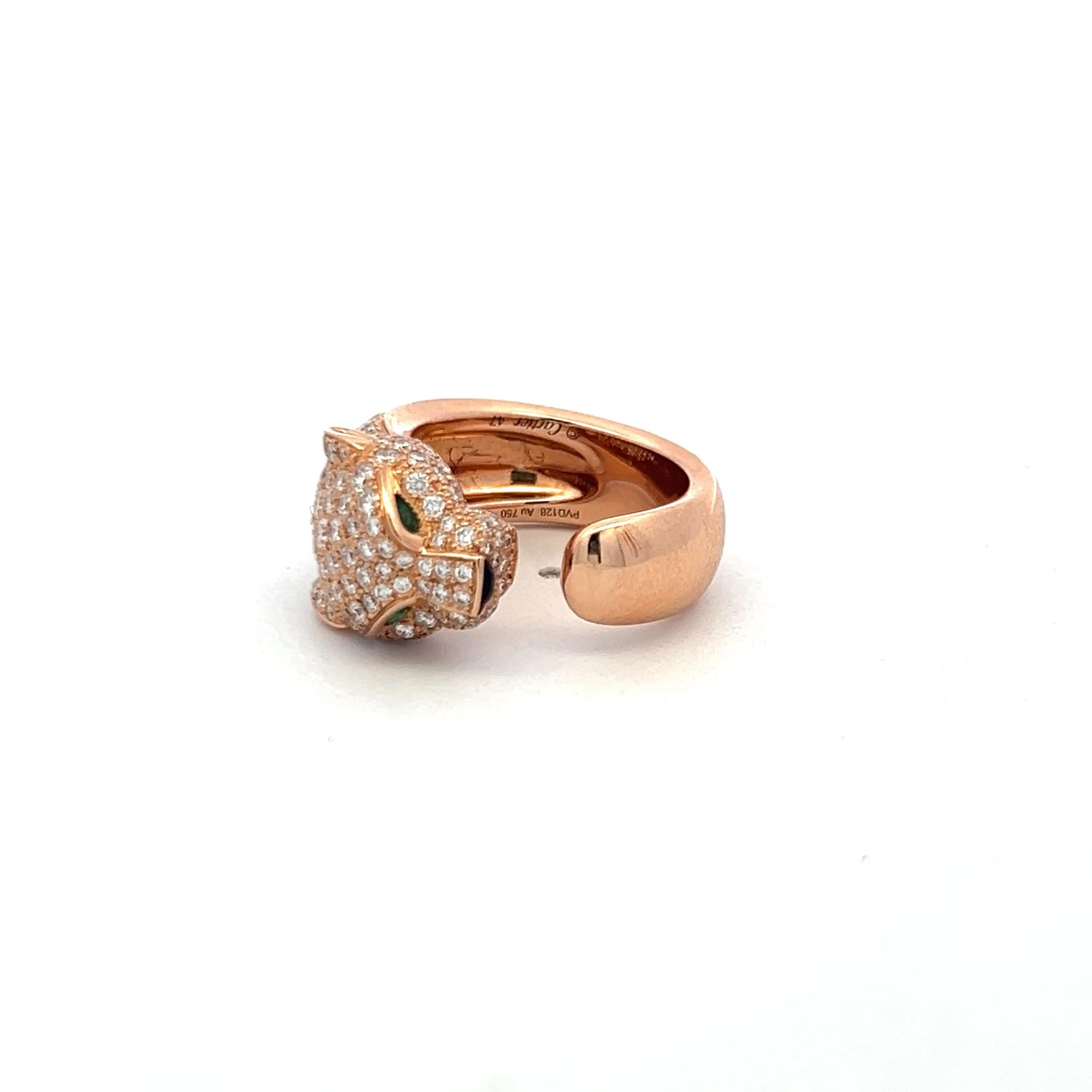 1.15 Carat F VS Diamond 0.06 Carat Emerald 18 Karat Rose Gold Panthere Ring