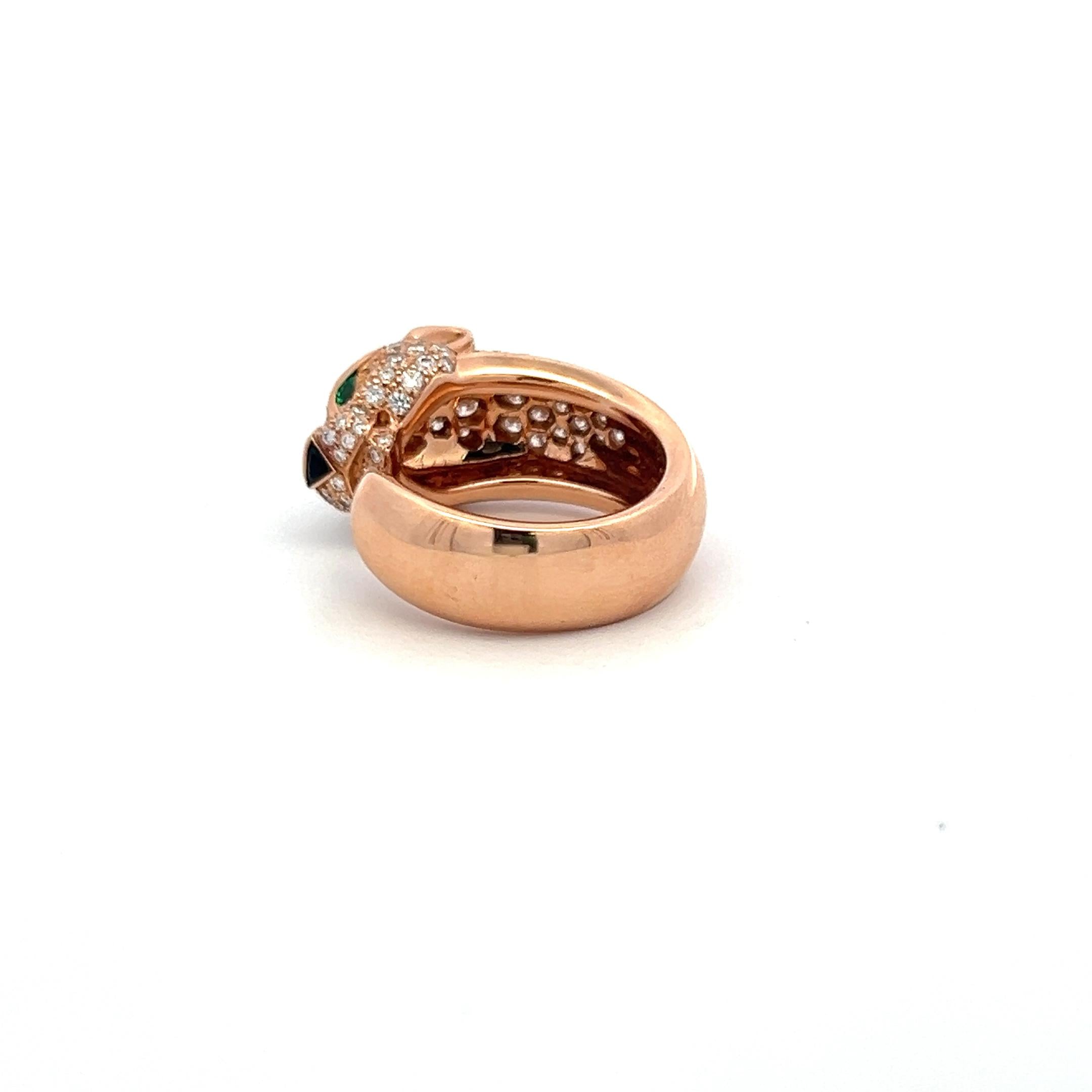 1.15 Carat F VS Diamond 0.06 Carat Emerald 18 Karat Rose Gold Panthere Ring