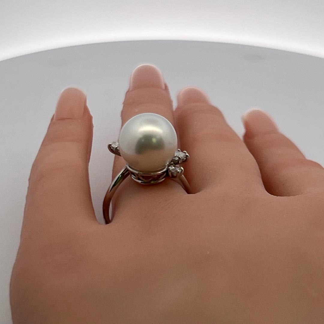 Platinum Cocktail Ring with 1.4 Carat Marquis Diamonds & 12.1-12.7 MM Pearl