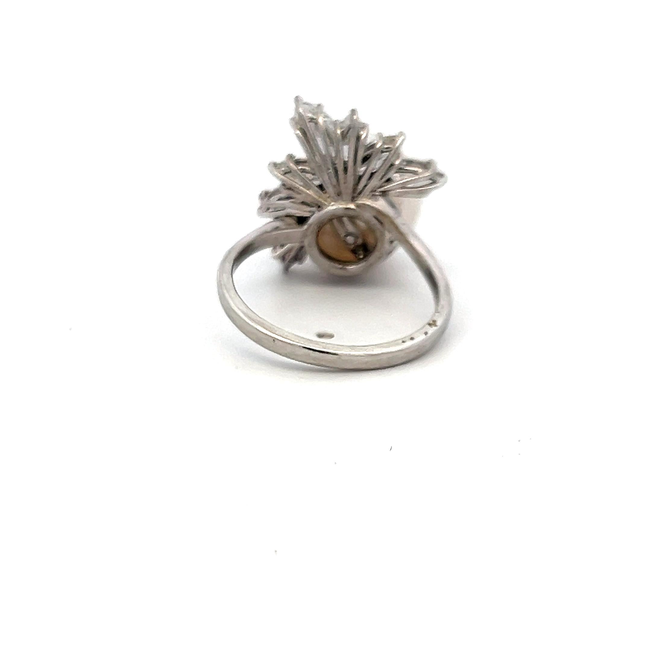 Platinum Cocktail Ring with 1.4 Carat Marquis Diamonds & 12.1-12.7 MM Pearl
