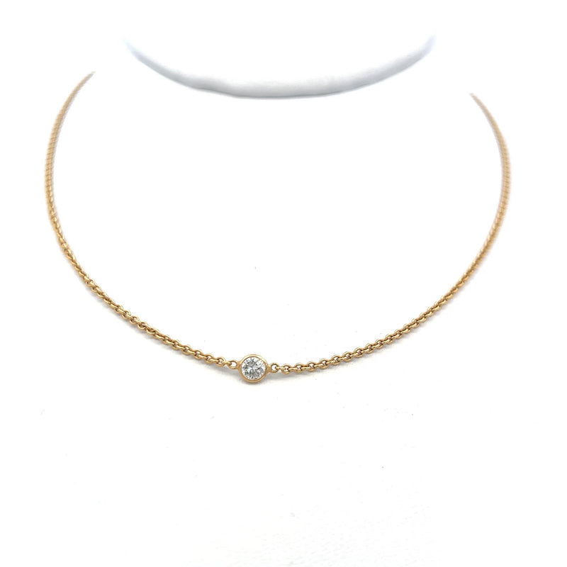 0.15 Carat Round Brilliant G VS2 Diamond 18 Karat Yellow Gold Chain Necklace