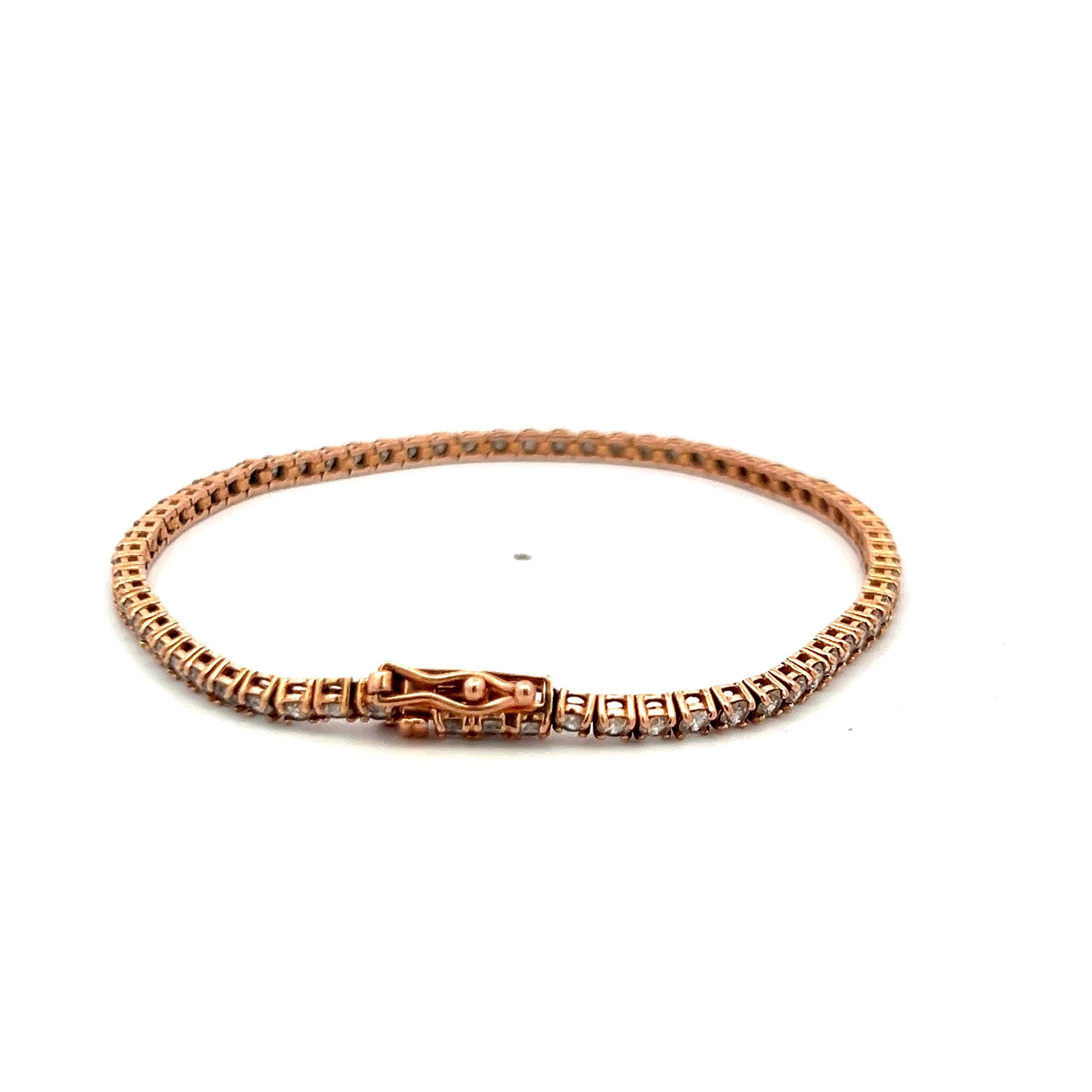 Vintage 14K Rose Gold Tennis Bracelet with 3.1 Carat G VS Round Diamonds