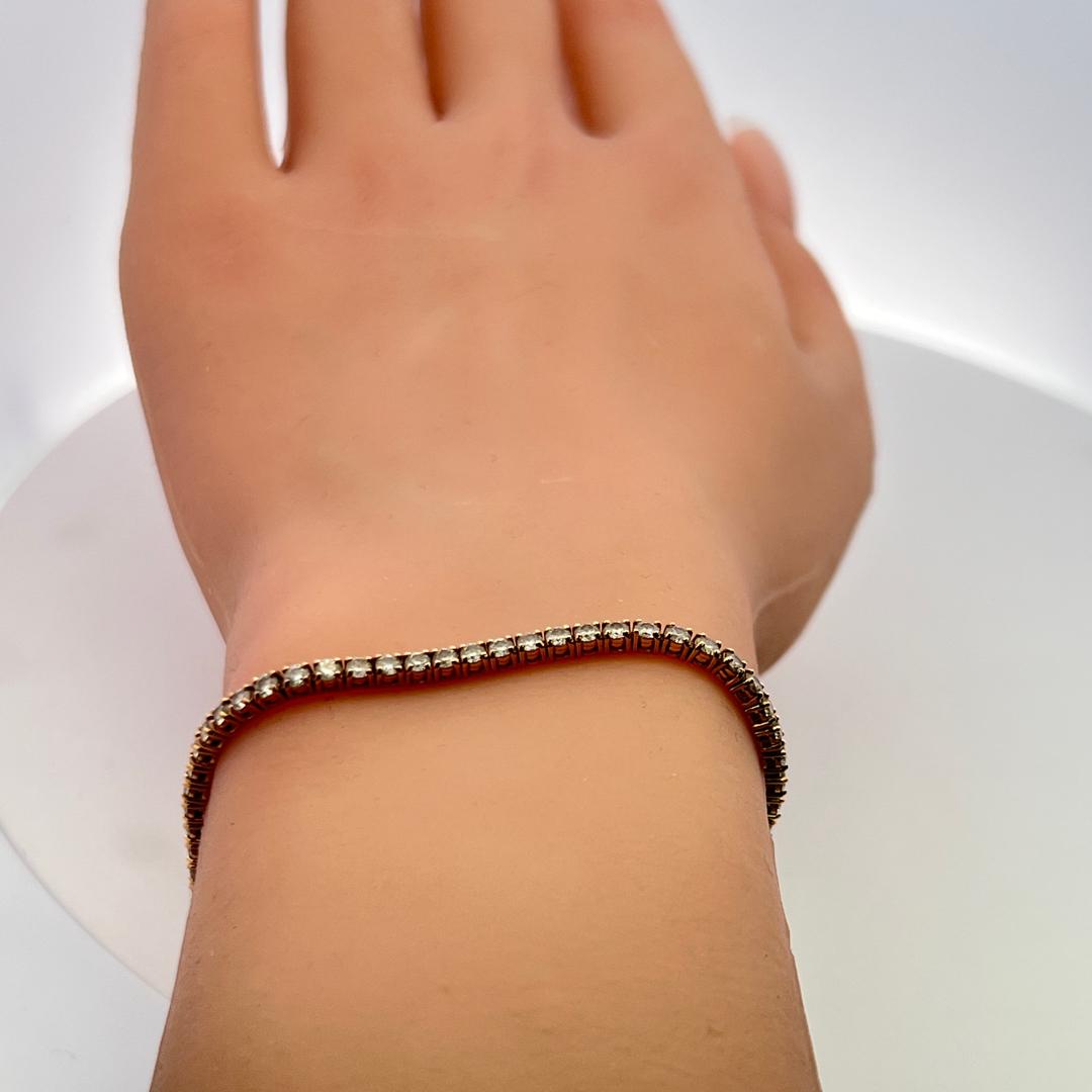 Vintage 14K Rose Gold Tennis Bracelet with 3.1 Carat G VS Round Diamonds