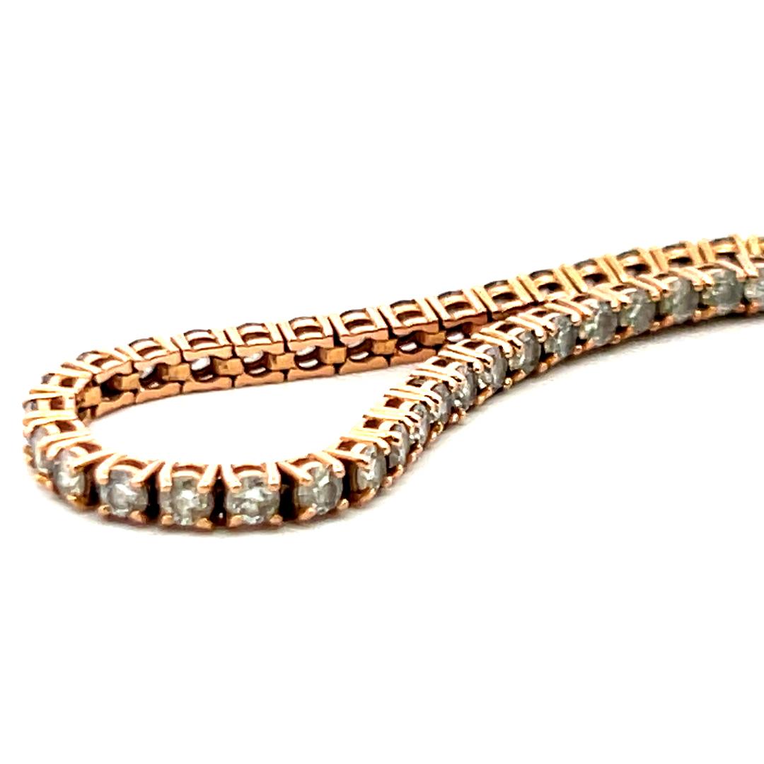 Vintage 14K Rose Gold Tennis Bracelet with 3.1 Carat G VS Round Diamonds