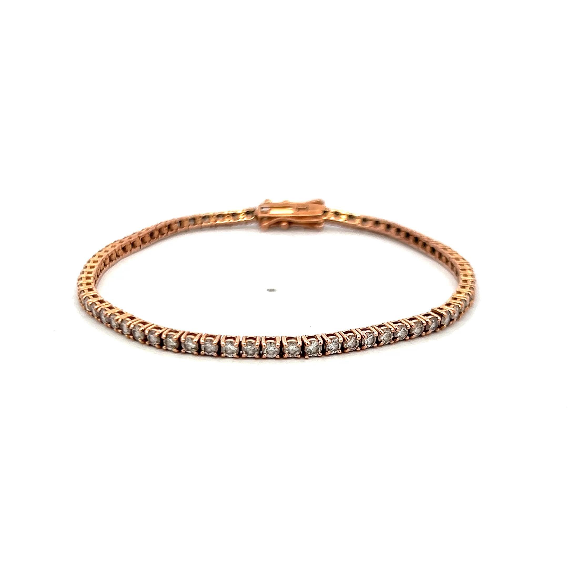 Vintage 14K Rose Gold Tennis Bracelet with 3.1 Carat G VS Round Diamonds
