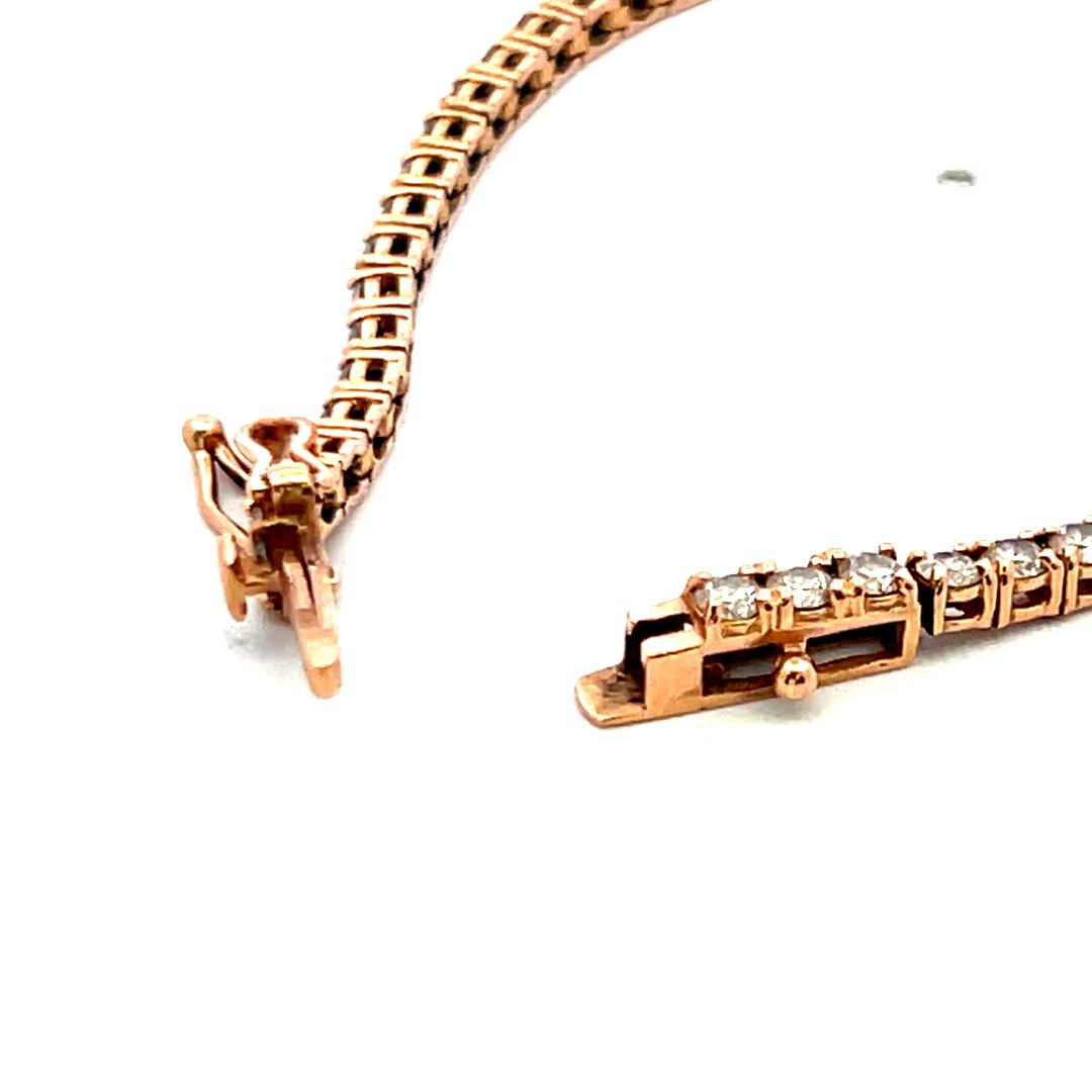 Vintage 14K Rose Gold Tennis Bracelet with 3.1 Carat G VS Round Diamonds
