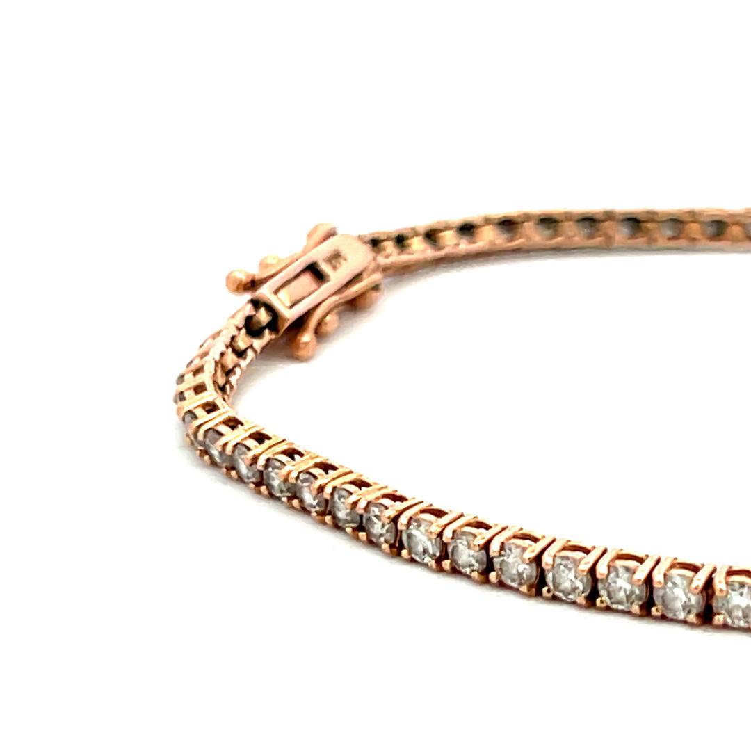 3.10 Carat Round Brilliant G VS Diamond 14 Karat Rose Gold Tennis Bracelet