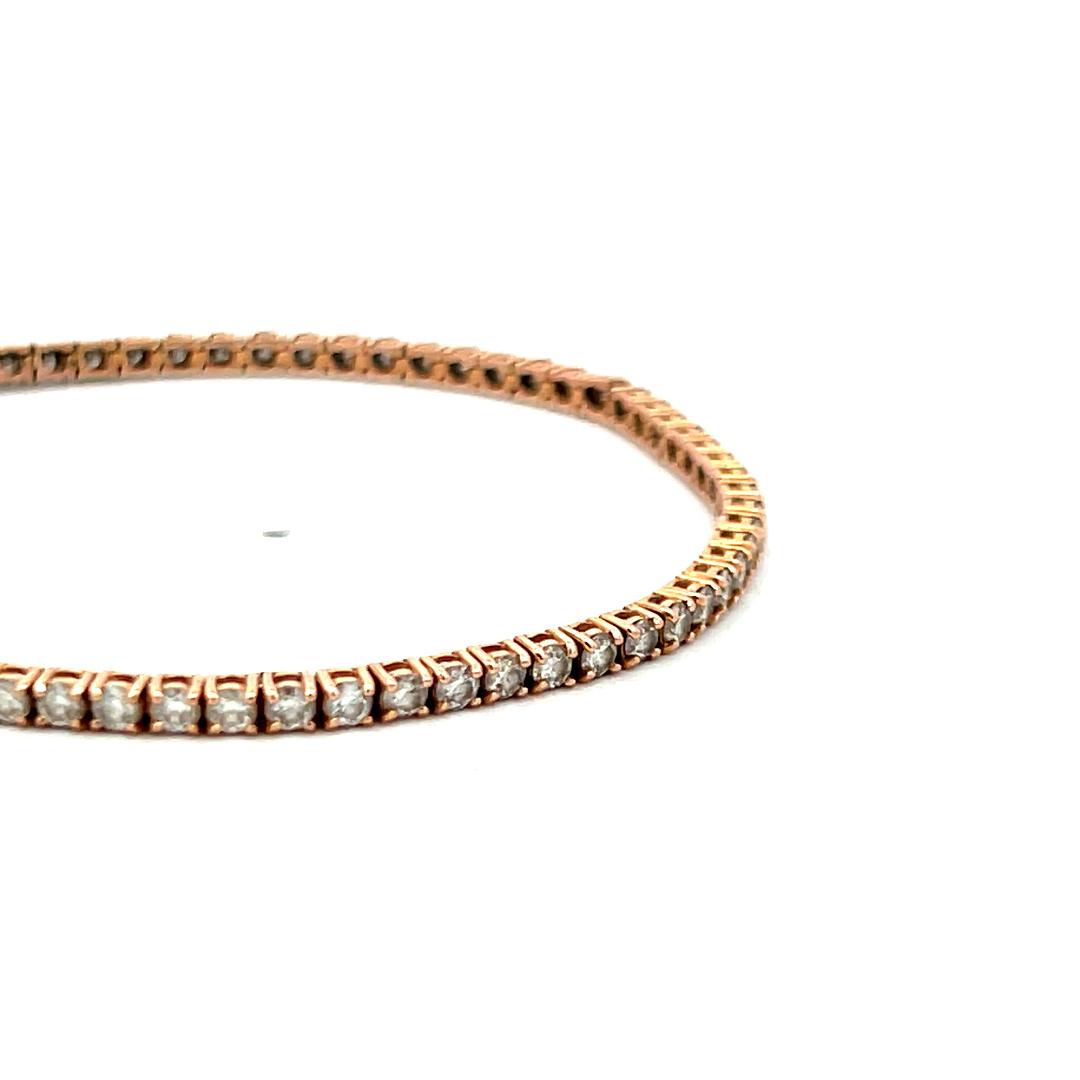 3.10 Carat Round Brilliant G VS Diamond 14 Karat Rose Gold Tennis Bracelet