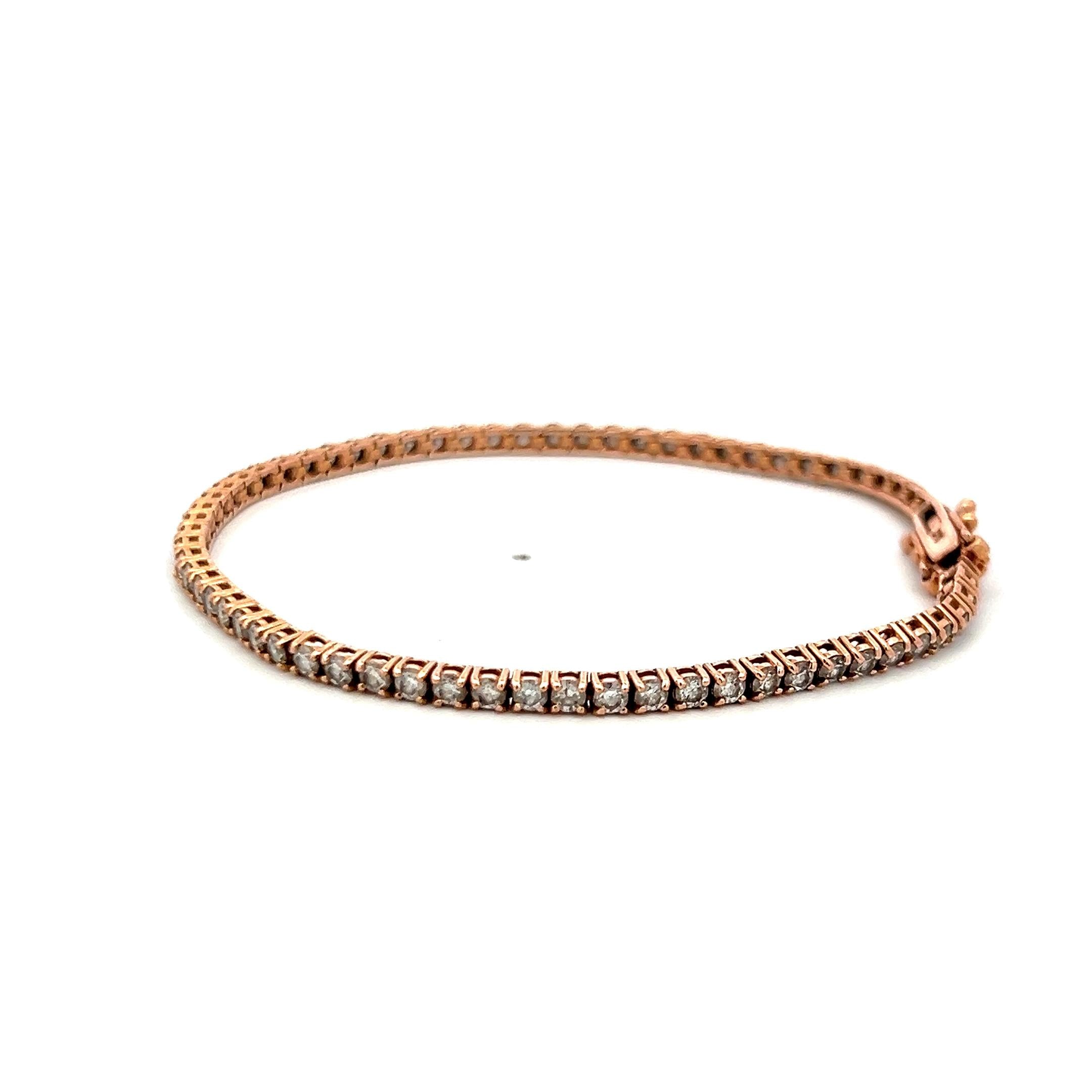 Vintage 14K Rose Gold Tennis Bracelet with 3.1 Carat G VS Round Diamonds