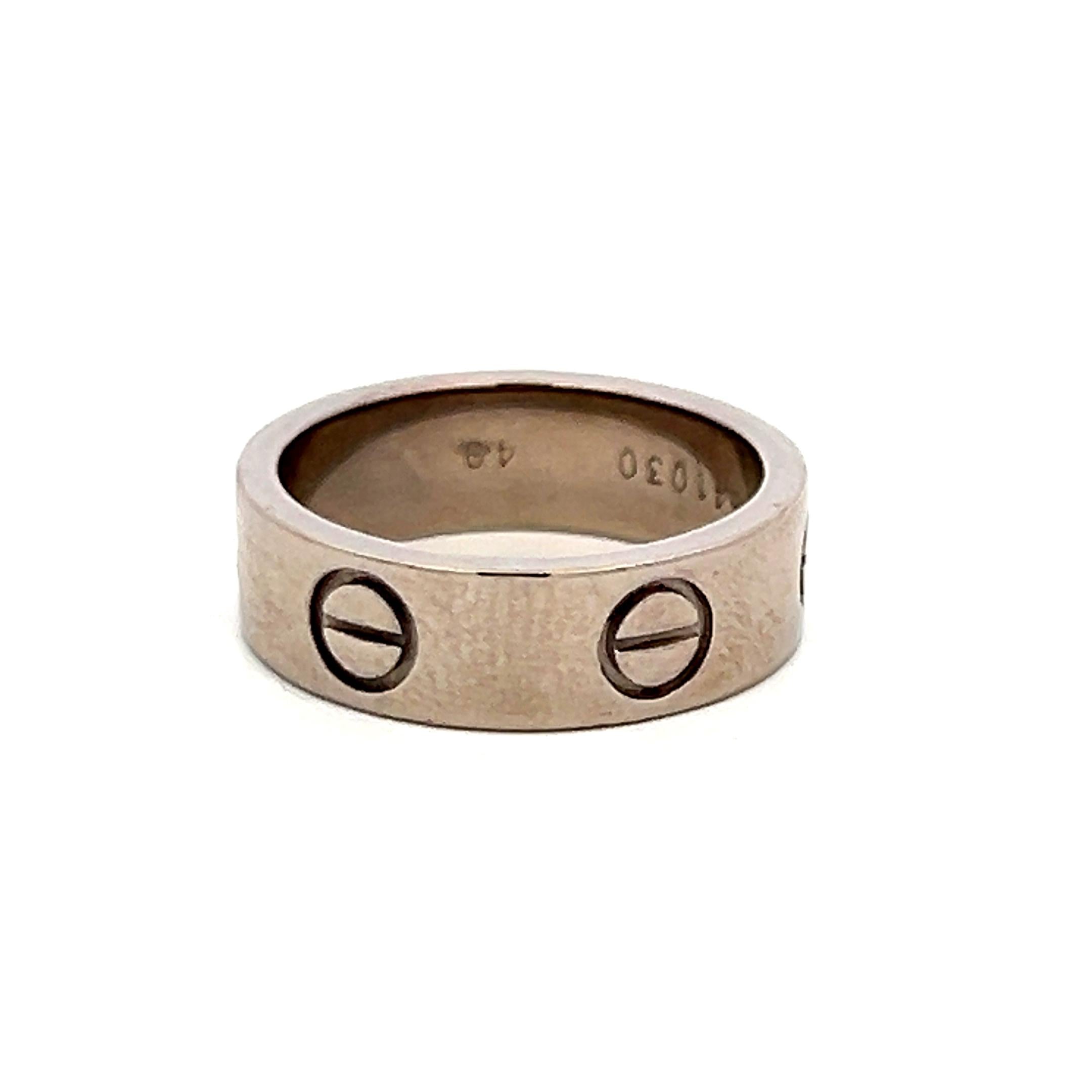 Cartier Vintage 7.50 Grams 18 Karat White Gold Love Ring Size 49 5.4MM