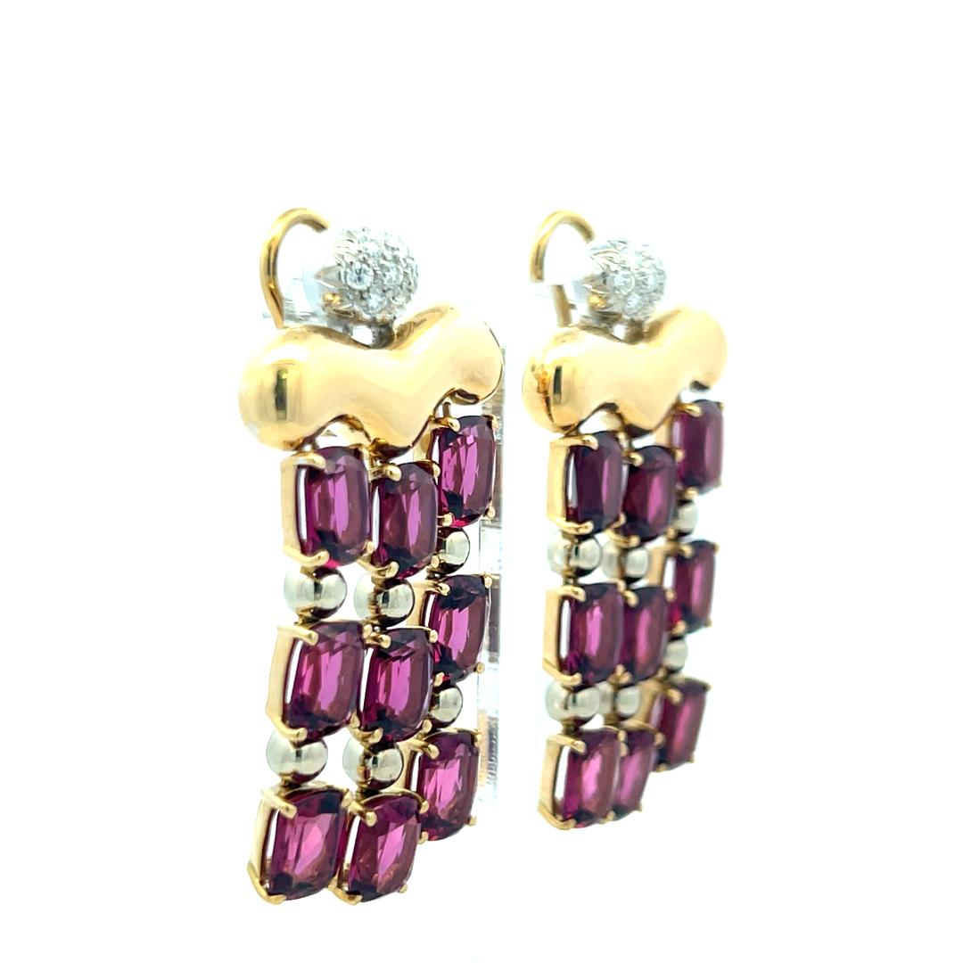 24.50 Carat Rube 0.30 Carat Round Brilliant Diamond 18K YG Dangling Earrings