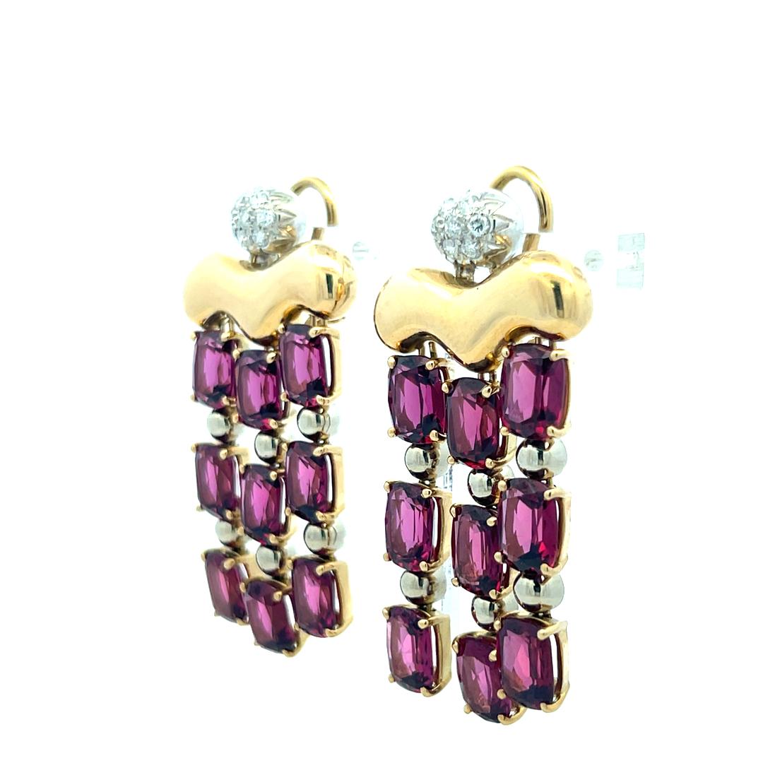 24.50 Carat Rube 0.30 Carat Round Brilliant Diamond 18K YG Dangling Earrings