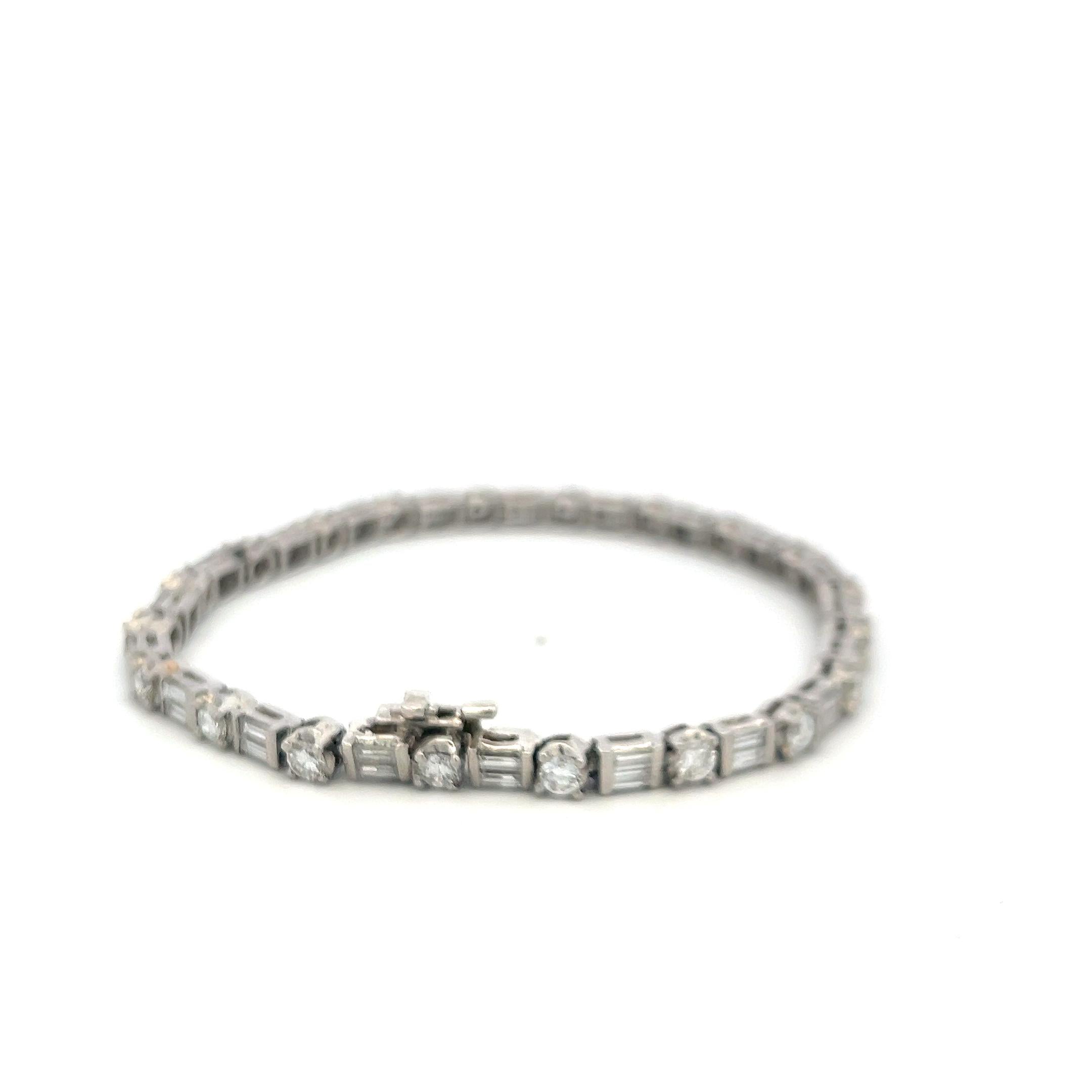 4.20ct Round Brilliant & Baguette Diamond Platinum Tennis Bracelet (F VS)