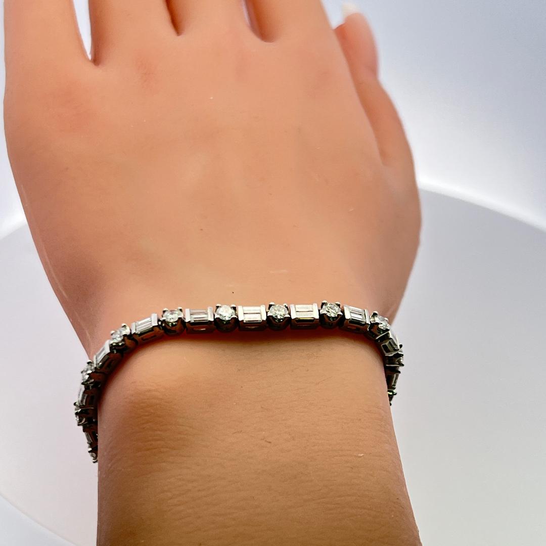 4.20ct Round Brilliant & Baguette Diamond Platinum Tennis Bracelet (F VS)