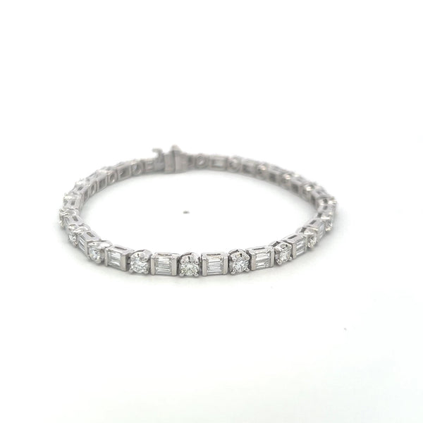 4.20ct Round Brilliant & Baguette Diamond Platinum Tennis Bracelet (F VS)