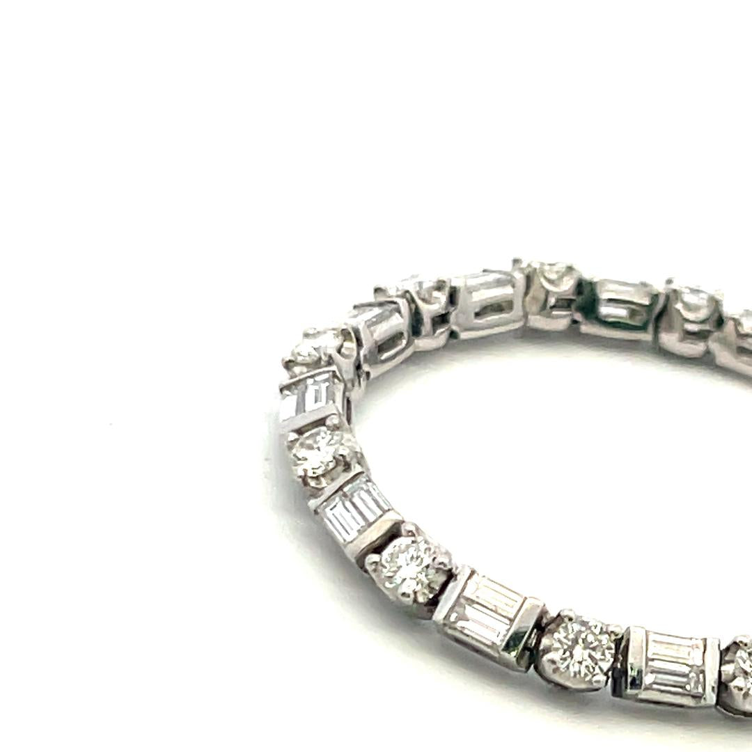 4.20ct Round Brilliant & Baguette Diamond Platinum Tennis Bracelet (F VS)