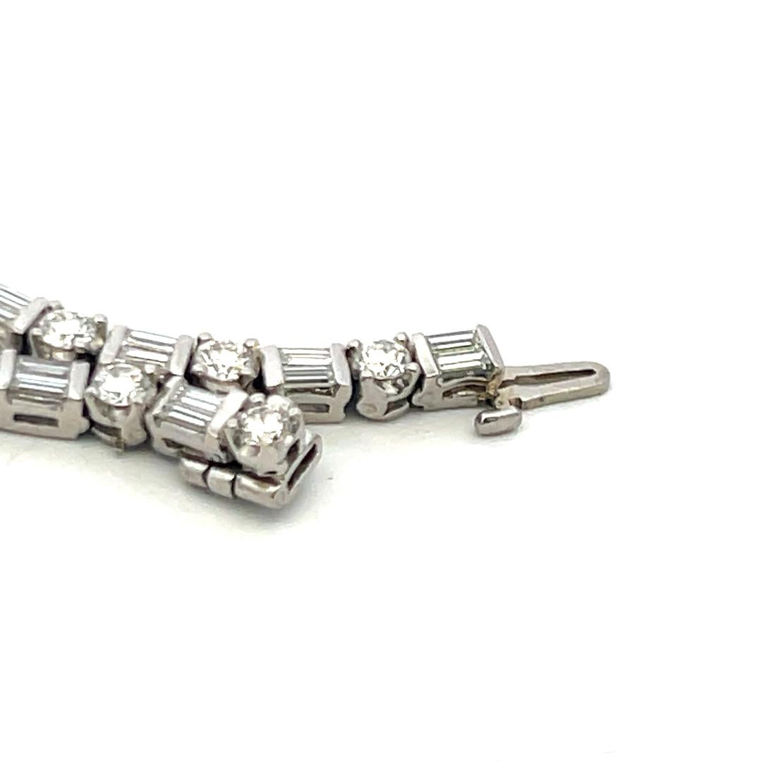 4.20ct Round Brilliant & Baguette Diamond Platinum Tennis Bracelet (F VS)