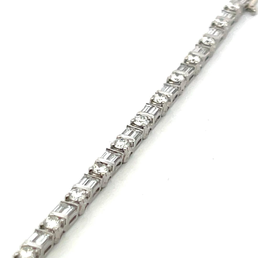 4.20ct Round Brilliant & Baguette Diamond Platinum Tennis Bracelet (F VS)