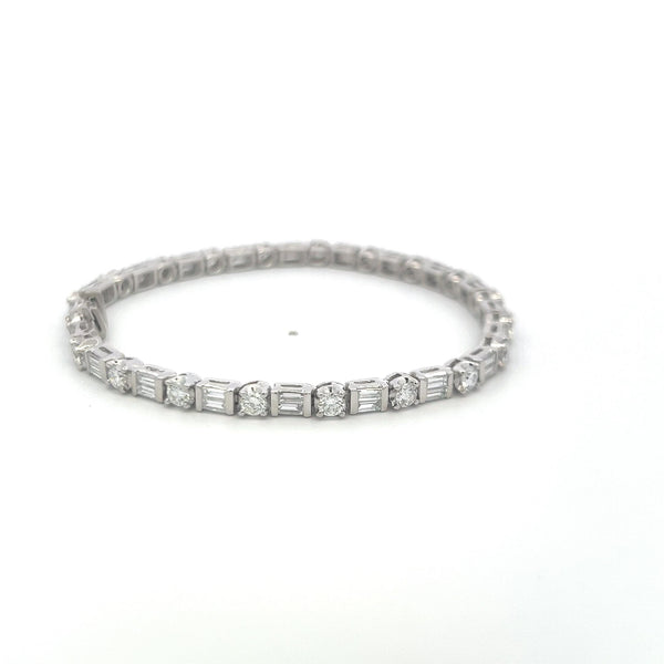 4.20ct Round Brilliant & Baguette Diamond Platinum Tennis Bracelet (F VS)