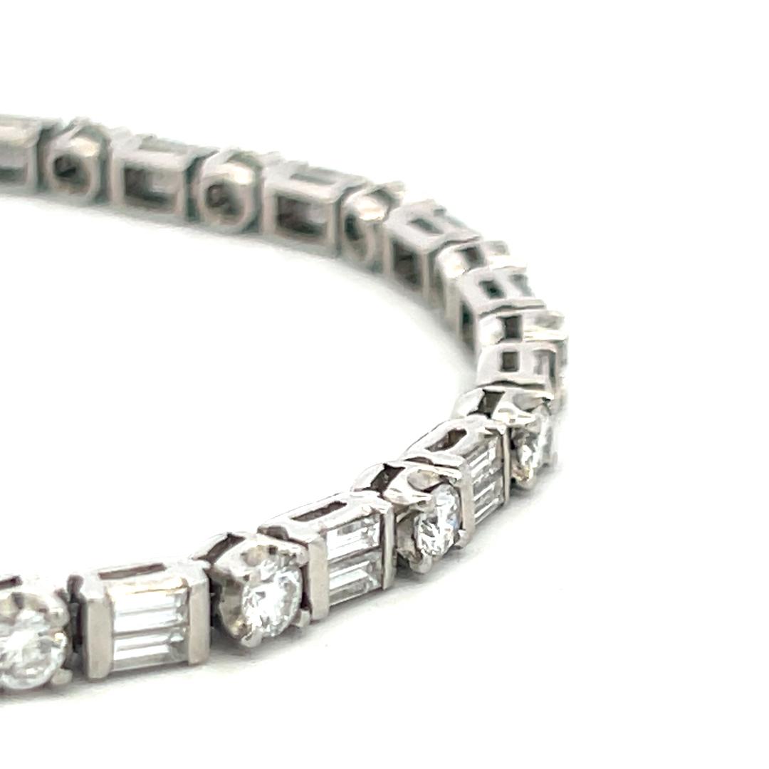 4.20ct Round Brilliant & Baguette Diamond Platinum Tennis Bracelet (F VS)