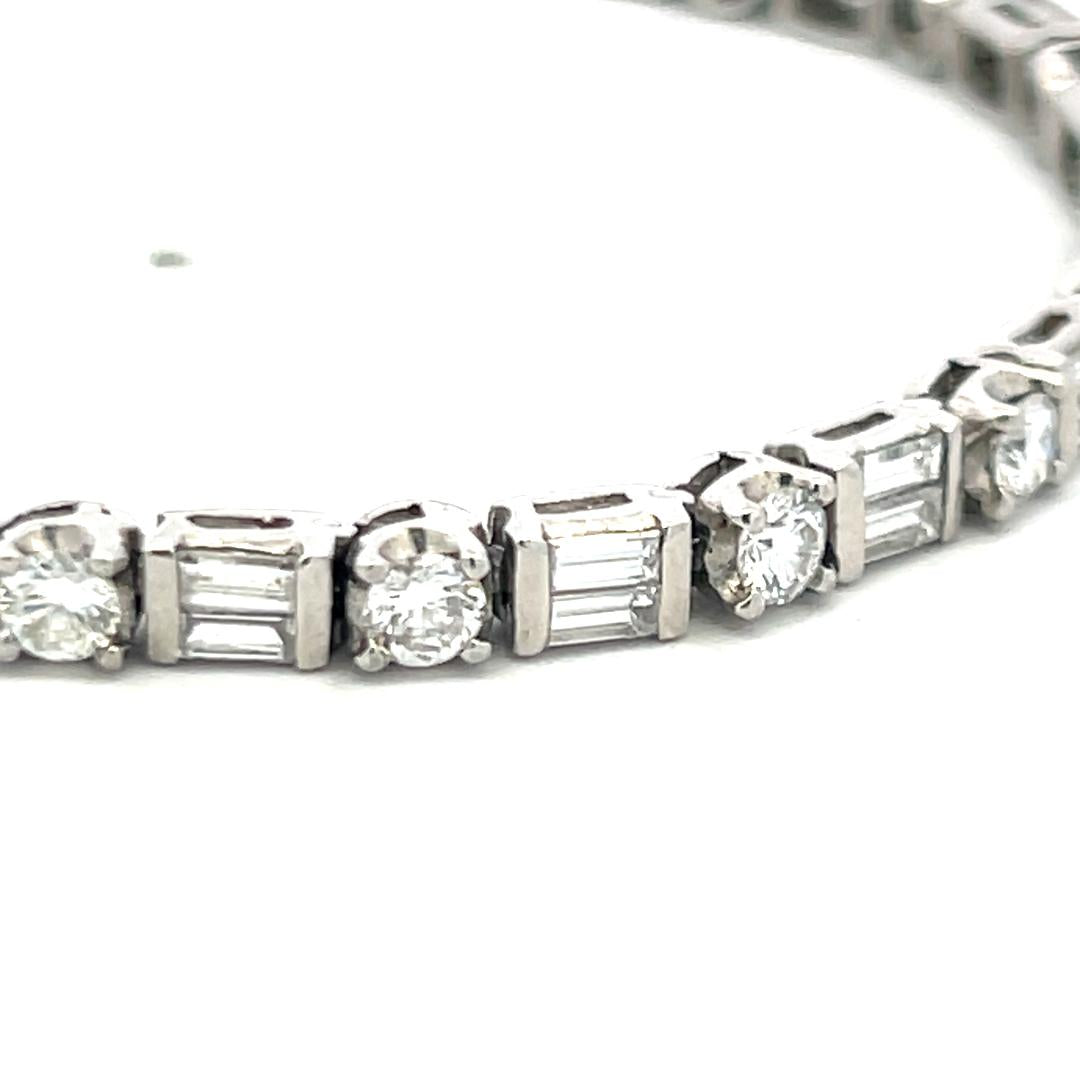 4.20ct Round Brilliant & Baguette Diamond Platinum Tennis Bracelet (F VS)