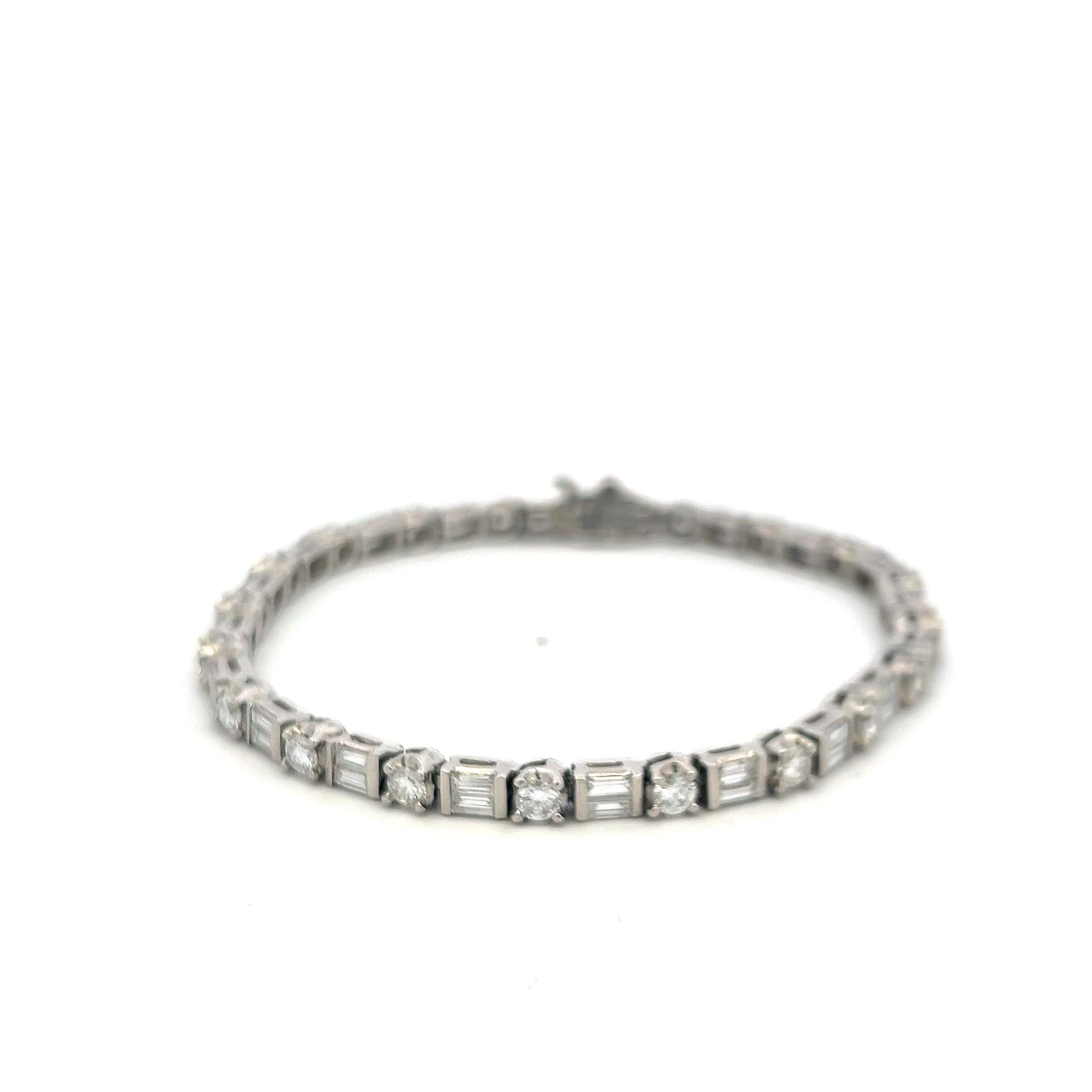 4.20ct Round Brilliant & Baguette Diamond Platinum Tennis Bracelet (F VS)