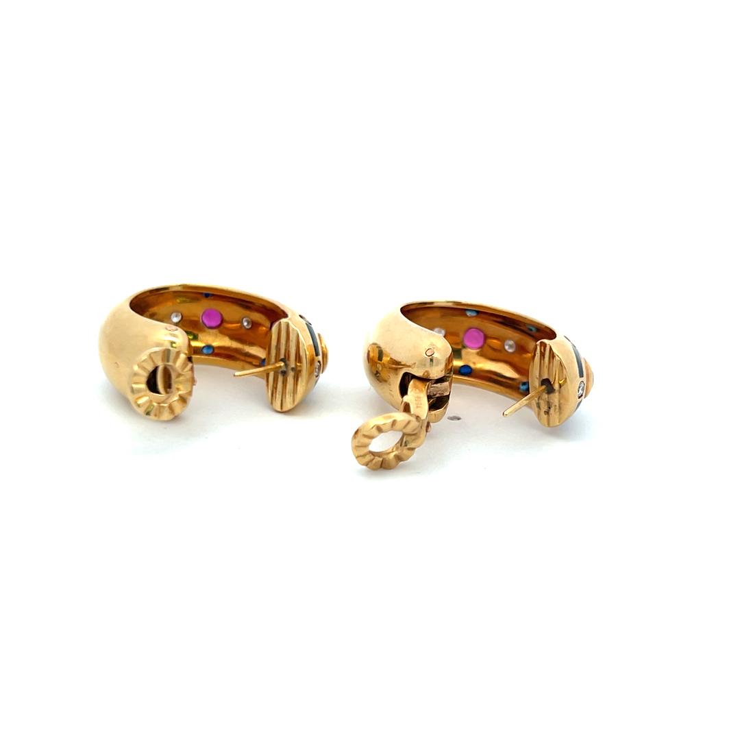 Cartier 1.14 Carat Ruby Sapphire 0.16 Carat Diamond 18K YG Clip On Earrings