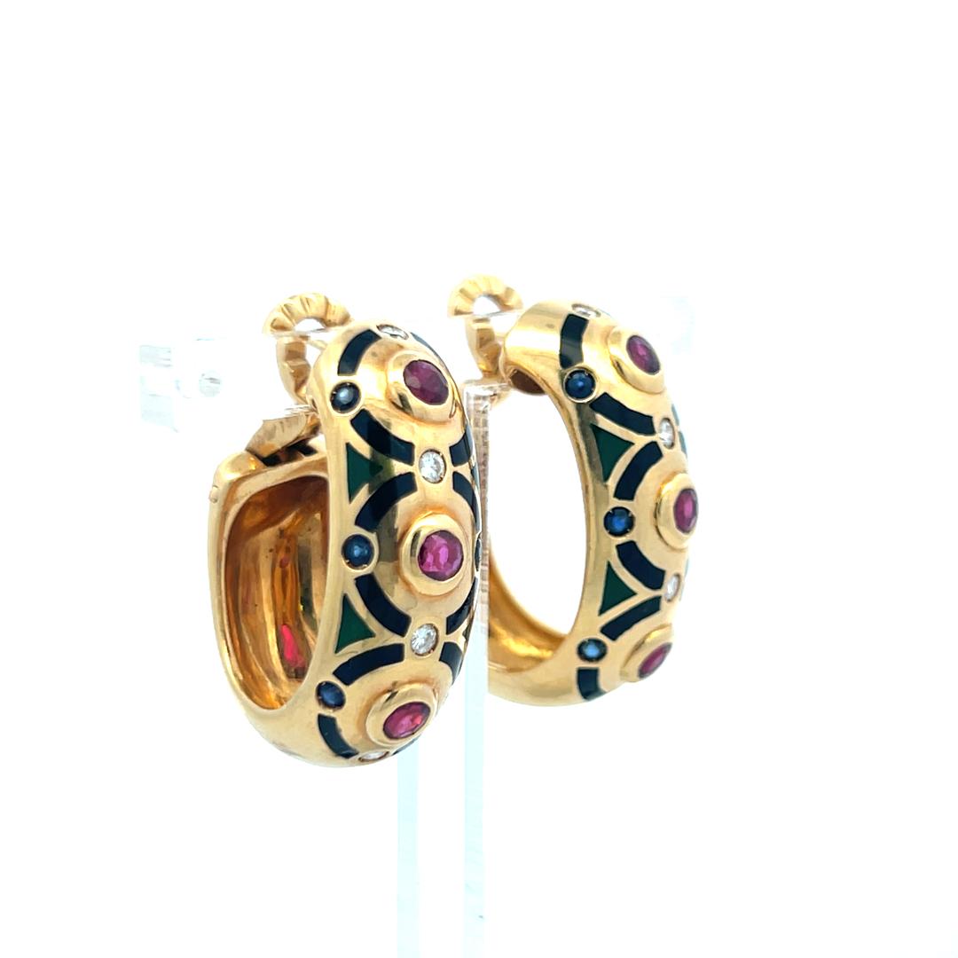 Cartier 1.14 Carat Ruby Sapphire 0.16 Carat Diamond 18K YG Clip On Earrings