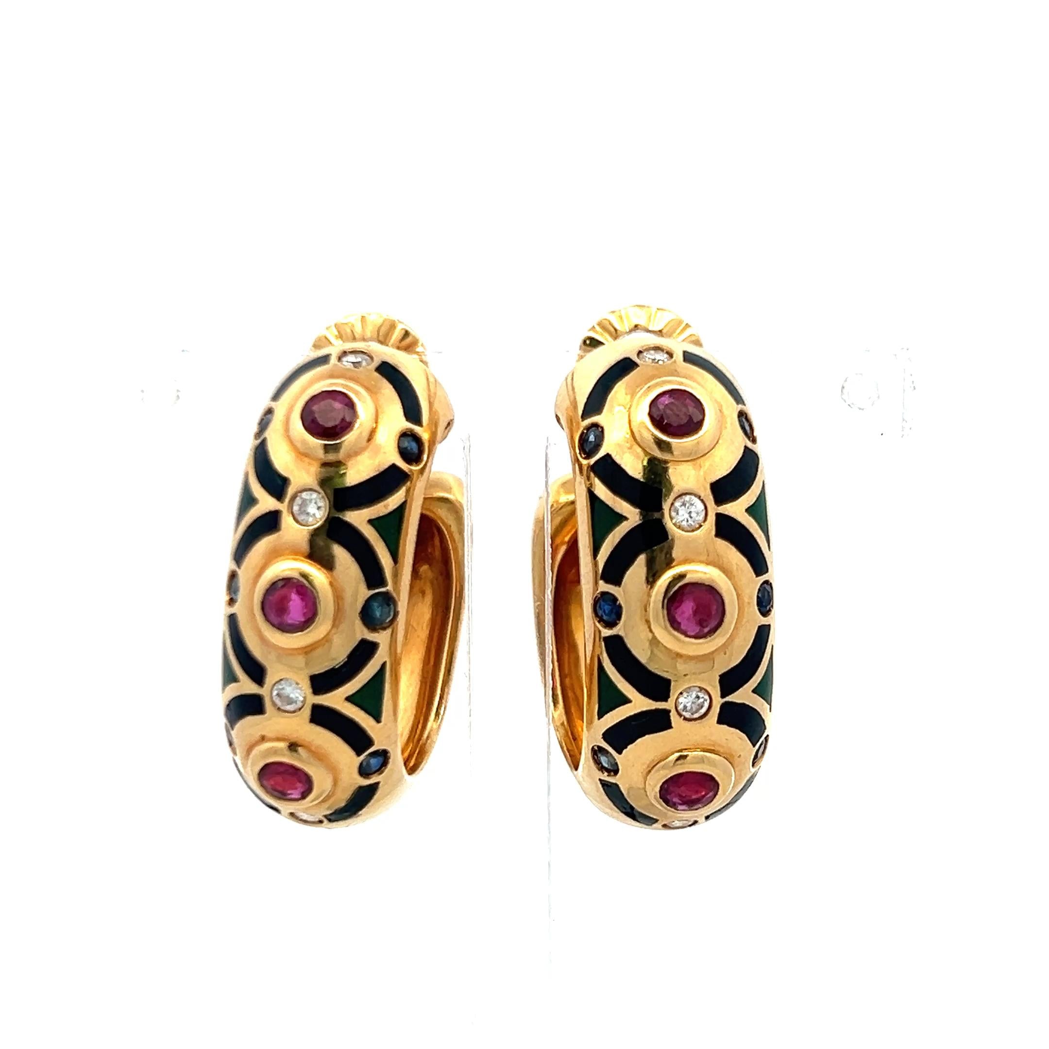Cartier 1.14 Carat Ruby Sapphire 0.16 Carat Diamond 18K YG Clip On Earrings