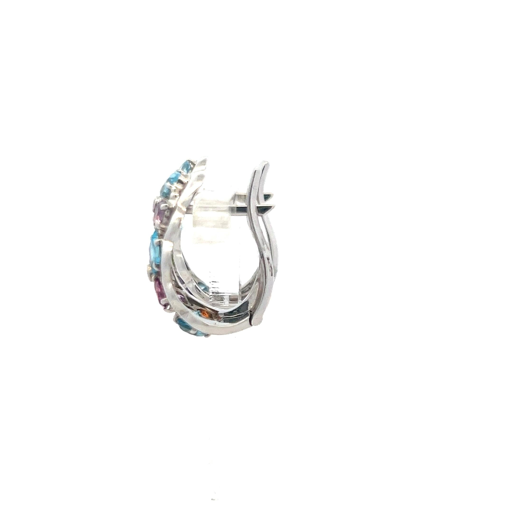 18K White Gold Huggie Earrings with 0.04 Carat Diamonds & 4 Carat Multi-Gems