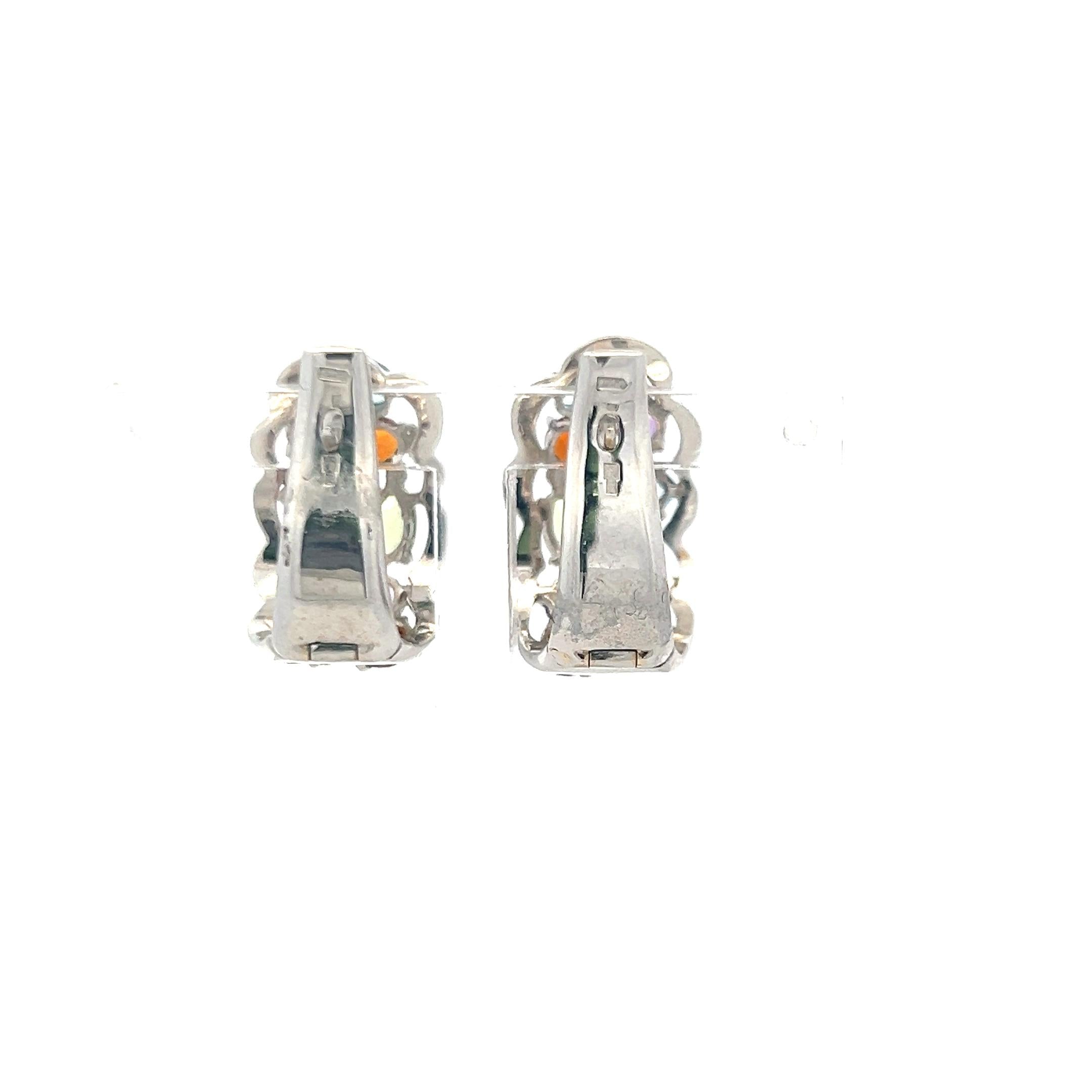 18K White Gold Huggie Earrings with 0.04 Carat Diamonds & 4 Carat Multi-Gems