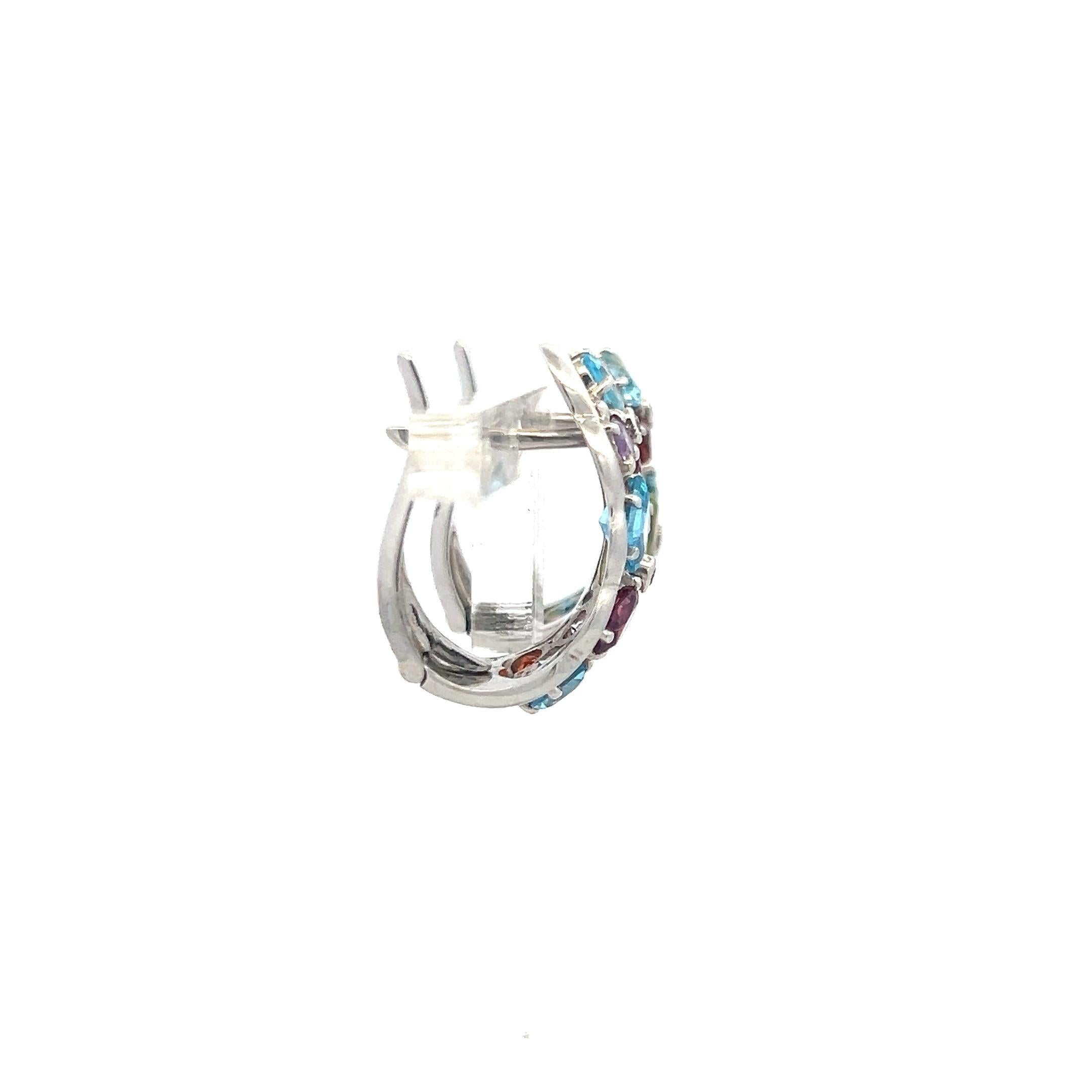 18K White Gold Huggie Earrings with 0.04 Carat Diamonds & 4 Carat Multi-Gems