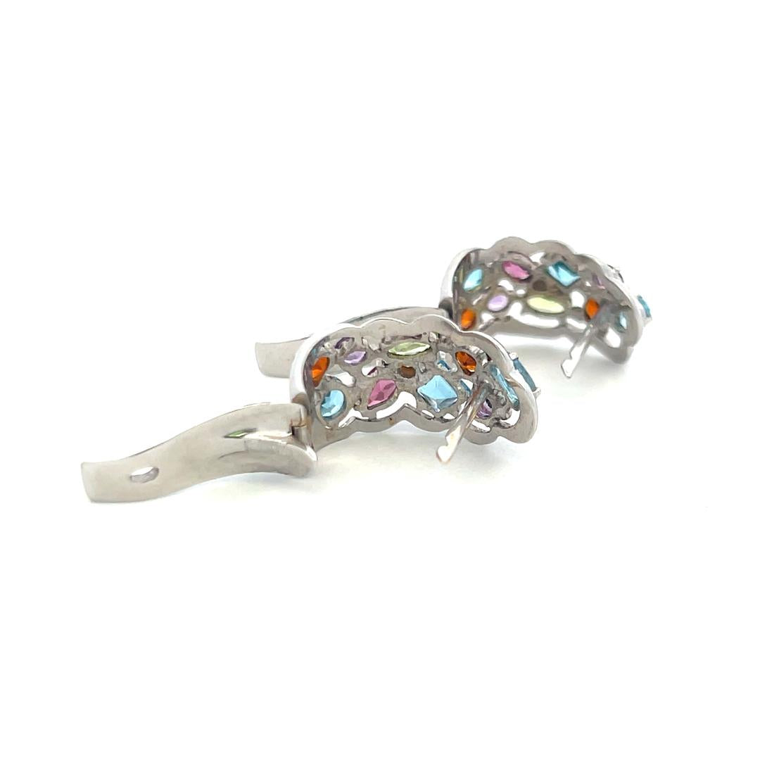 18K White Gold Huggie Earrings with 0.04 Carat Diamonds & 4 Carat Multi-Gems