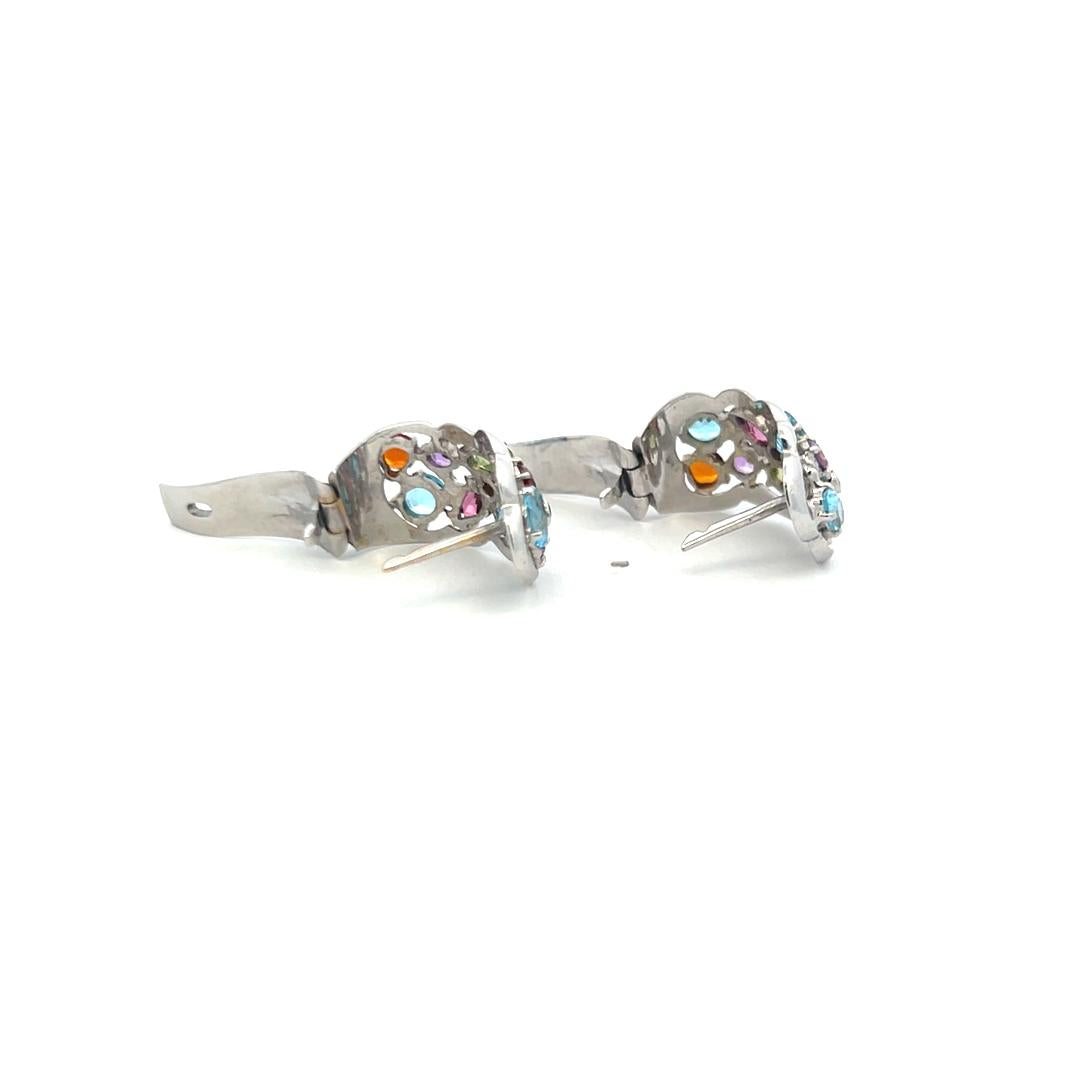 18K White Gold Huggie Earrings with 0.04 Carat Diamonds & 4 Carat Multi-Gems