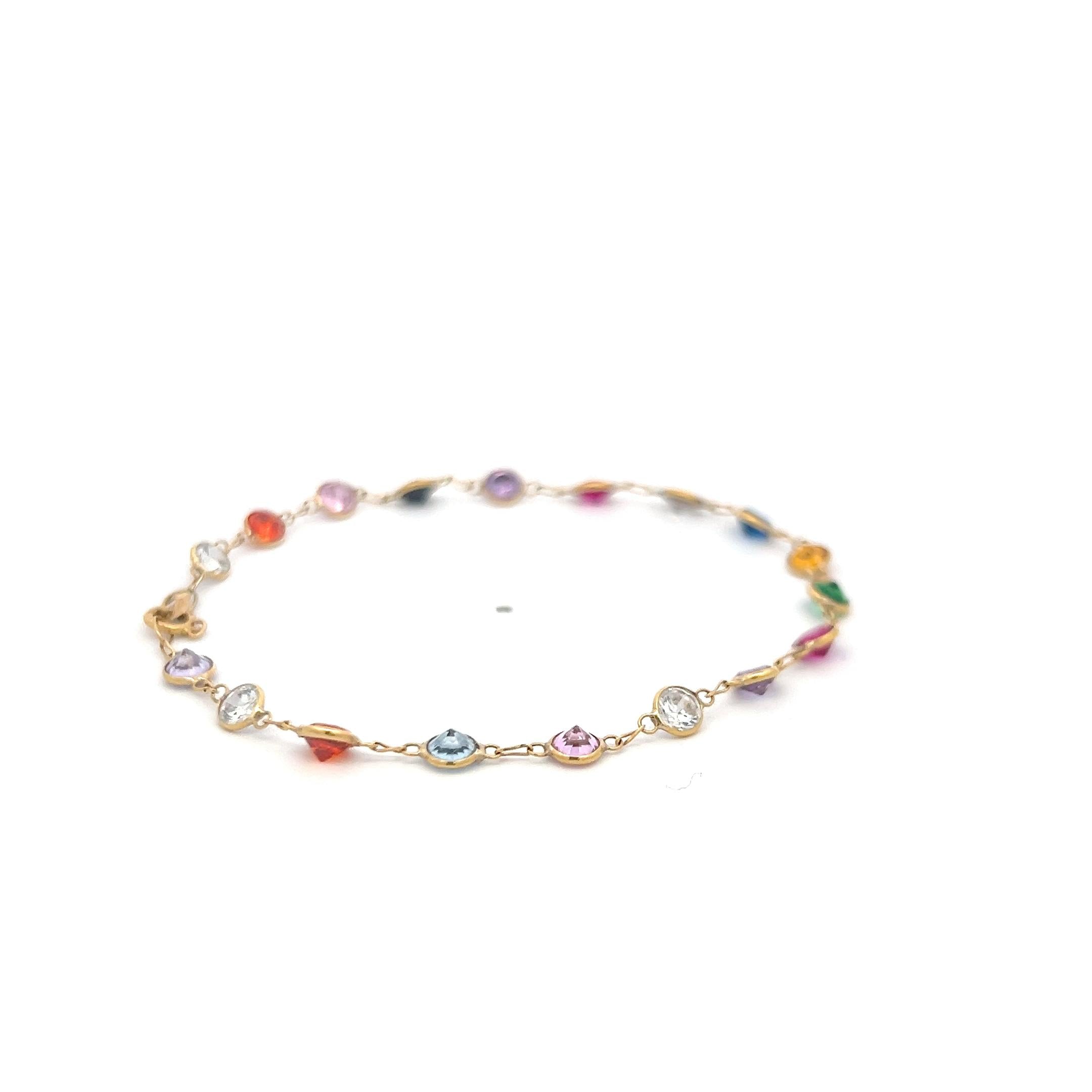 Vintage 18 Karat Yellow Gold Chain Bracelet with Multicolo Gemstones 2.3 Grams