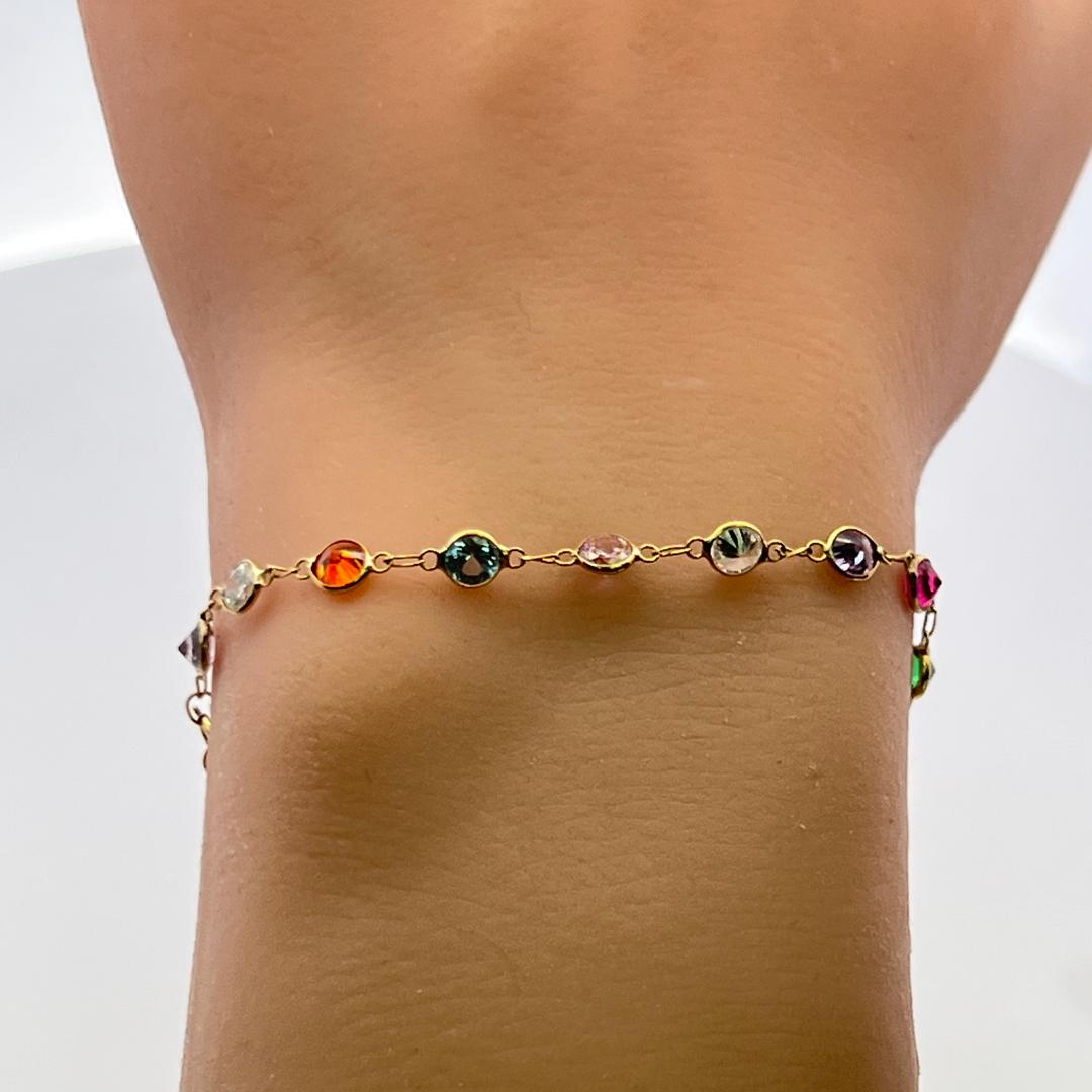 Vintage 18 Karat Yellow Gold Chain Bracelet with Multicolo Gemstones 2.3 Grams