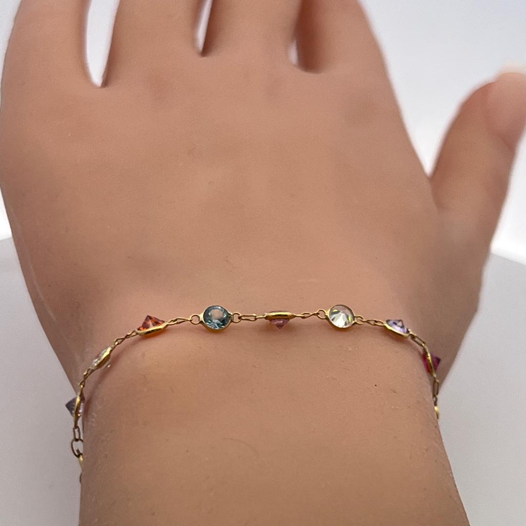 Vintage 18 Karat Yellow Gold Chain Bracelet with Multicolo Gemstones 2.3 Grams